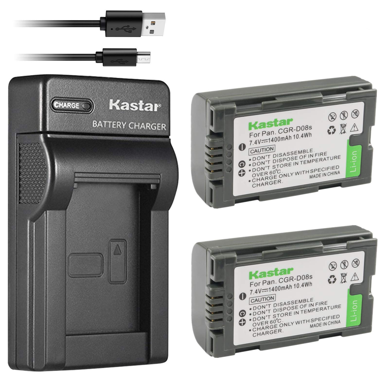 Kastar Battery (X2) & Slim USB Charger for Panasonic CGR-D08 D08S CGR-D14 CGR-D16 D16S CGR-D28 D28S, CGR-D120 CGR-D210 CGR-D220 CGR-D320 & AG Series AJ-PCS060G DZ-MX5000 NV Series PV Series VDR-M20