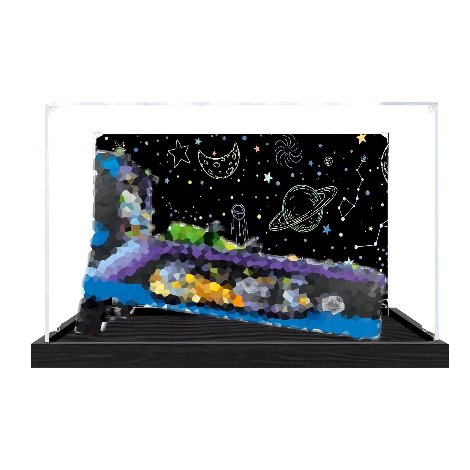 Acrylic Display Case for Le-go 11374 Space Pinball Machine Set,Clear Storage Box, Dustproof Protection Showcase (Display Box only, kit not Included) (Black background 2)