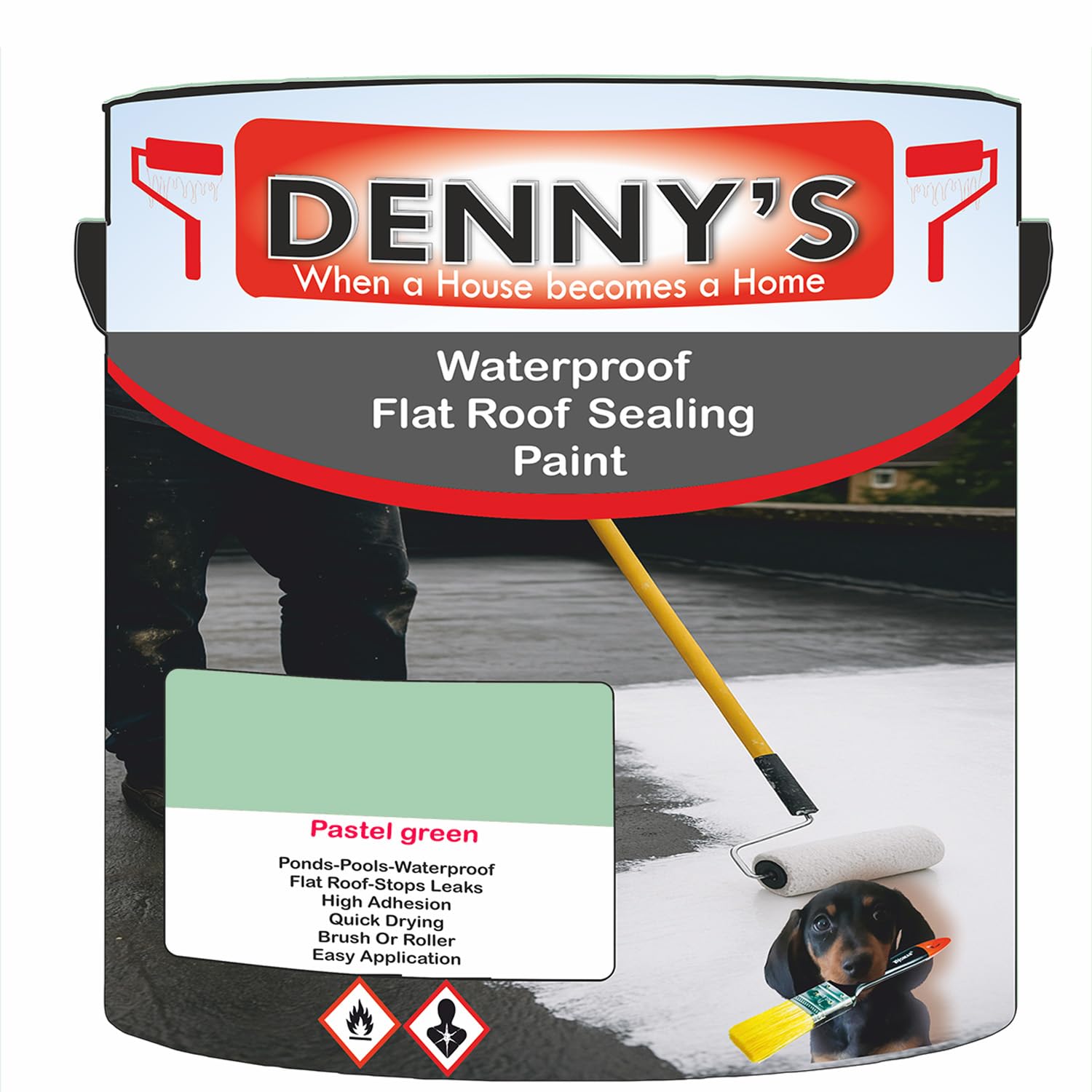 SCOOBYS PAINTS BACK IN THE MIX Chlorinated Rubber Flat Roof Paint – Waterproof Roof Sealer & Leak Repair Coating, Quick Drying, High Adhesion (Pastel green, 1 Litre Tin) — image 1