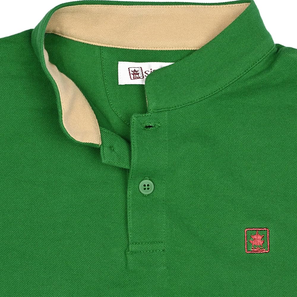 Polo Piquet con Colletto Mao in Cotone Verde, verde, 3XL