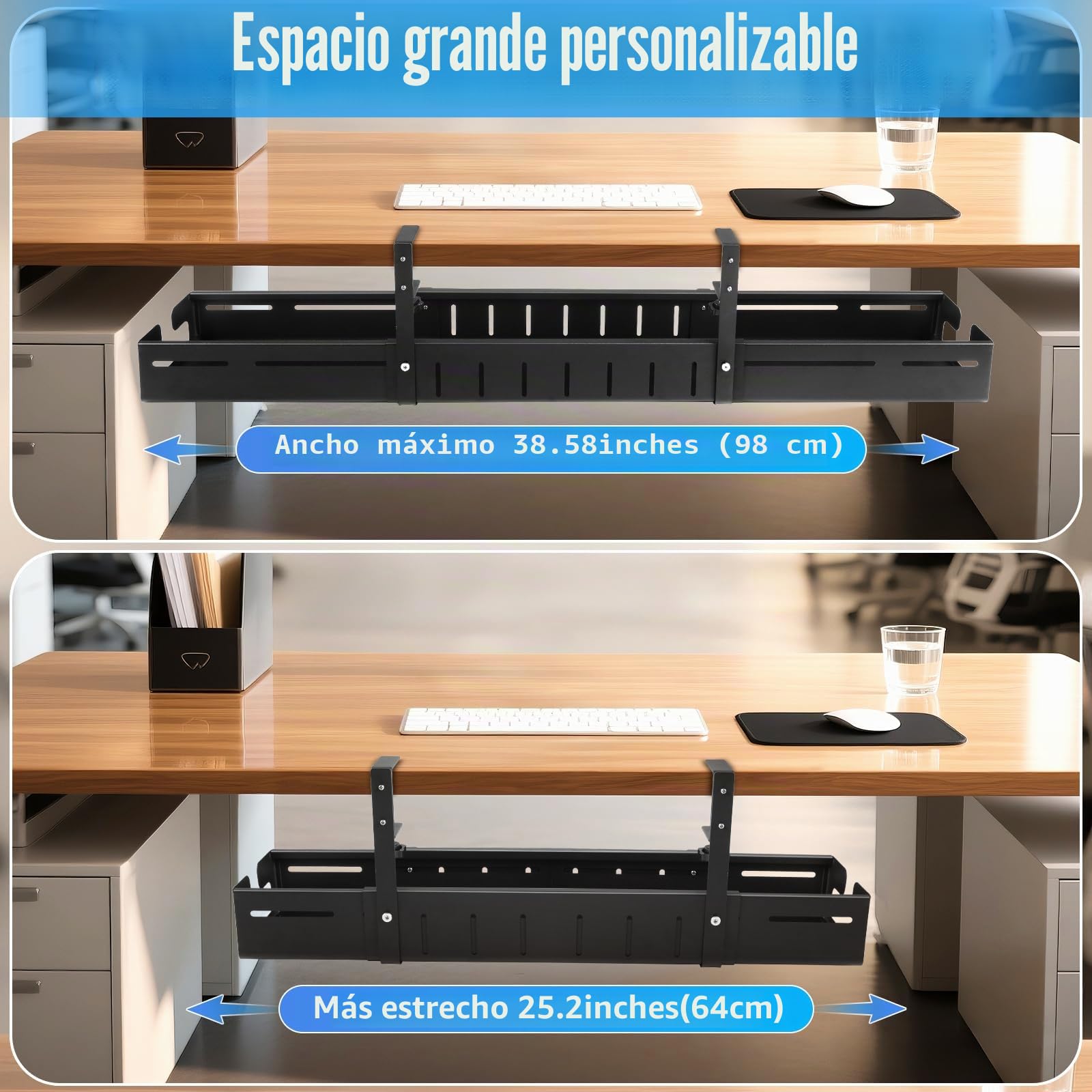 Organizador de Cables para Escritorio, Ajustable 64-98 cm - Soporte Metálico para Organizador Cables sin Taladro, Mantén tu Escritorio Ordenado