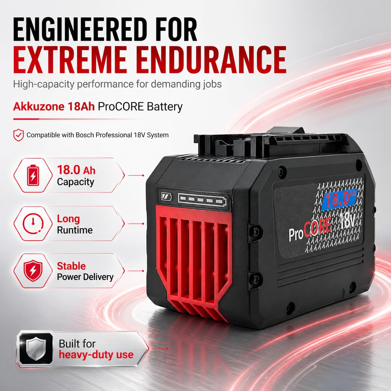 Batería de 18 Ah compatible con sistema Bosch Professional de 18 V, batería de ion de litio de alto rendimiento, para dispositivos GBA/ProCORE, larga duración y alto rendimiento