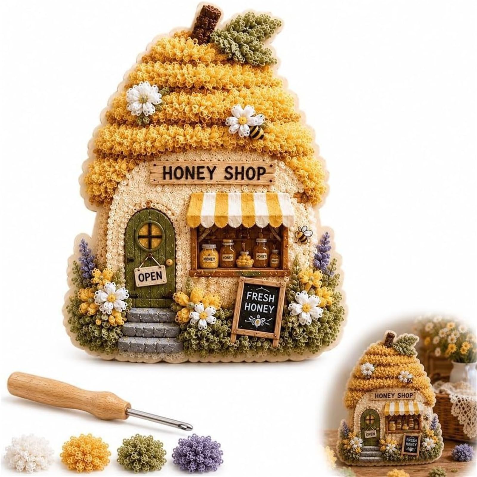 Whimsical Village 3D Fabric Poke Art Kit Mushroom Cottage Craft (#B)