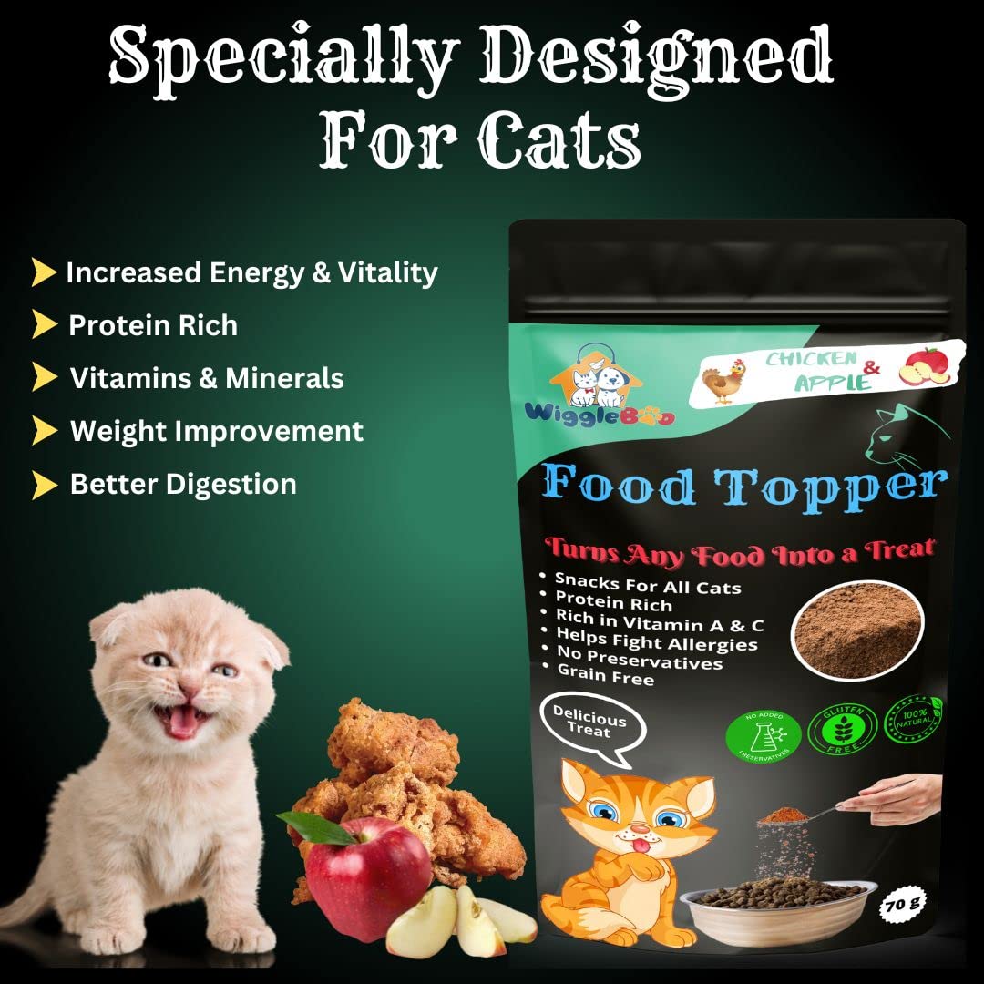 Wiggleboo Chicken & Apple Cat Topper - Irresistible Flavor Fusion for a Healthy Pet, The Perfect Snack to Satisfy Your Cat's Cravings, A Burst of Chicken & Apple Flavor to Delight Your Cat (70g) 2