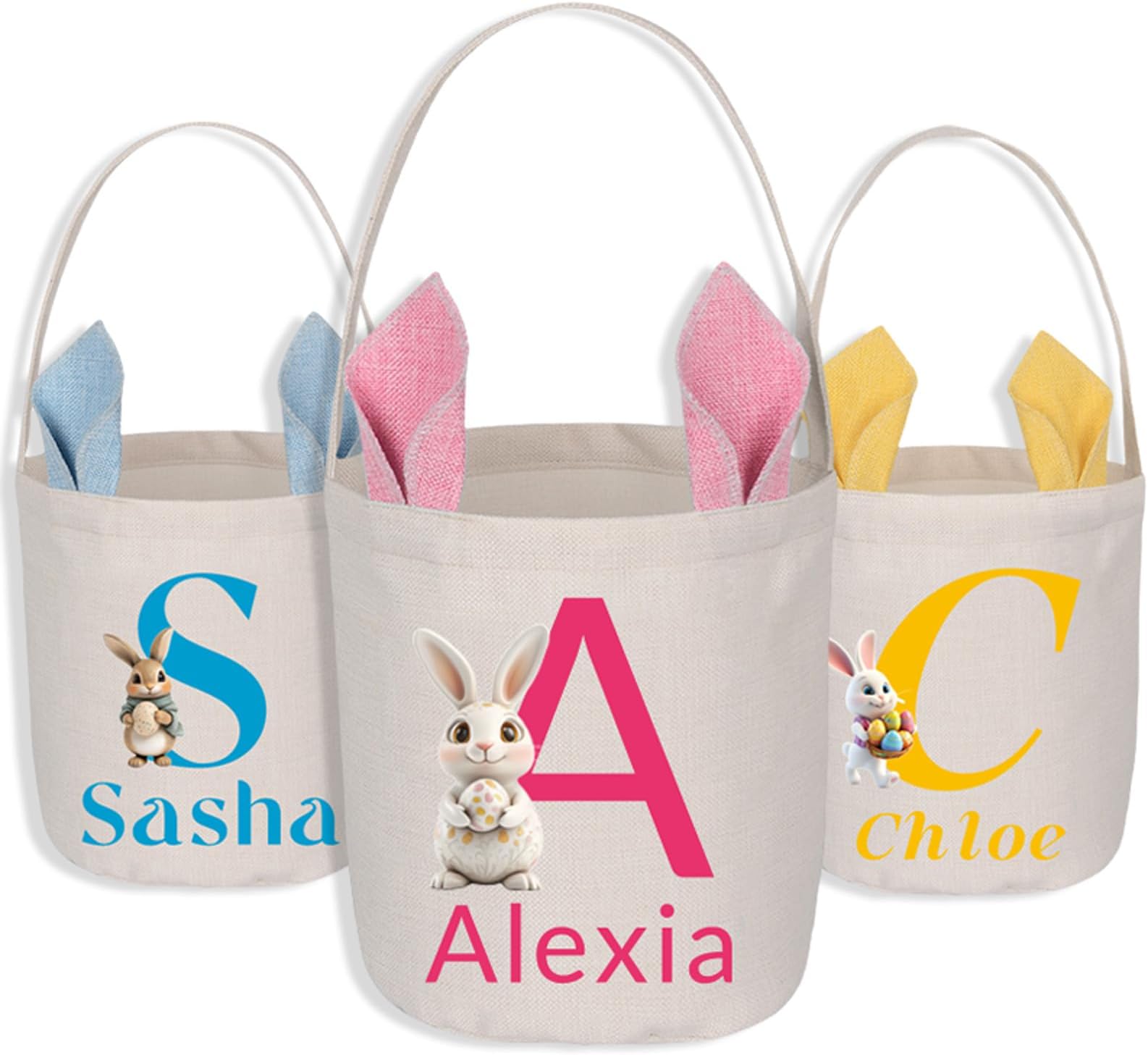 Custom Name Easter Basket: Personalized Easter Baskets for Girls Boys - Photo Name Bunny Bag Kids Party Bag Easter Bonus Gifts for Family Son Daughter