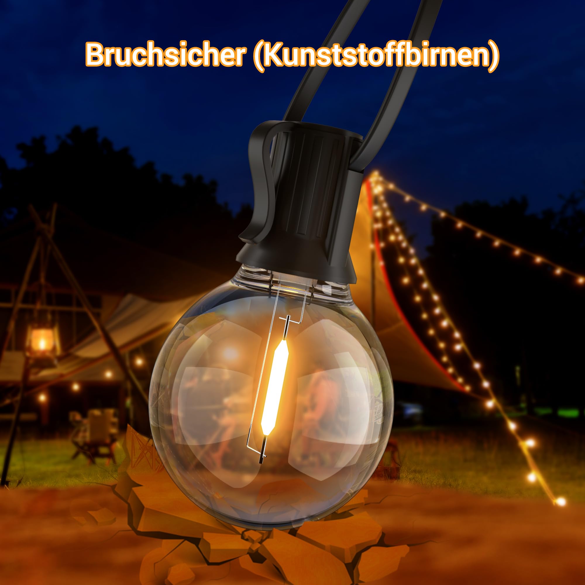 Heinstian Catena Luminosa Esterno LED, 10M Catene Luminose Da Esterno Giallo Caldo, Catena Luci Esterno con 17+1 Lampadine G40 in Plastica Impermeabile IP45 Lucine Da Esterno Giardino