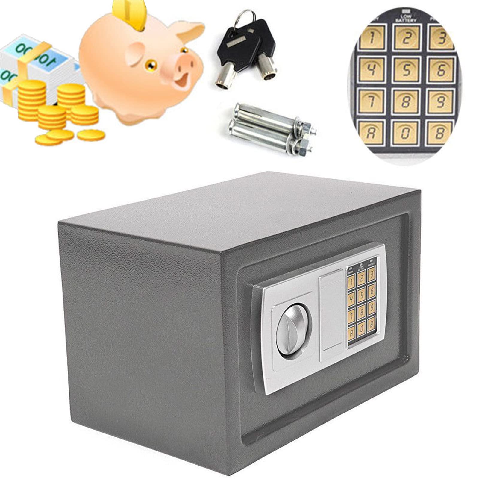 ZanGe Cassaforte elettronica digitale in acciaio con chiave per casa, ufficio, hotel, tenere denaro, gioielli o documenti, colore: grigio