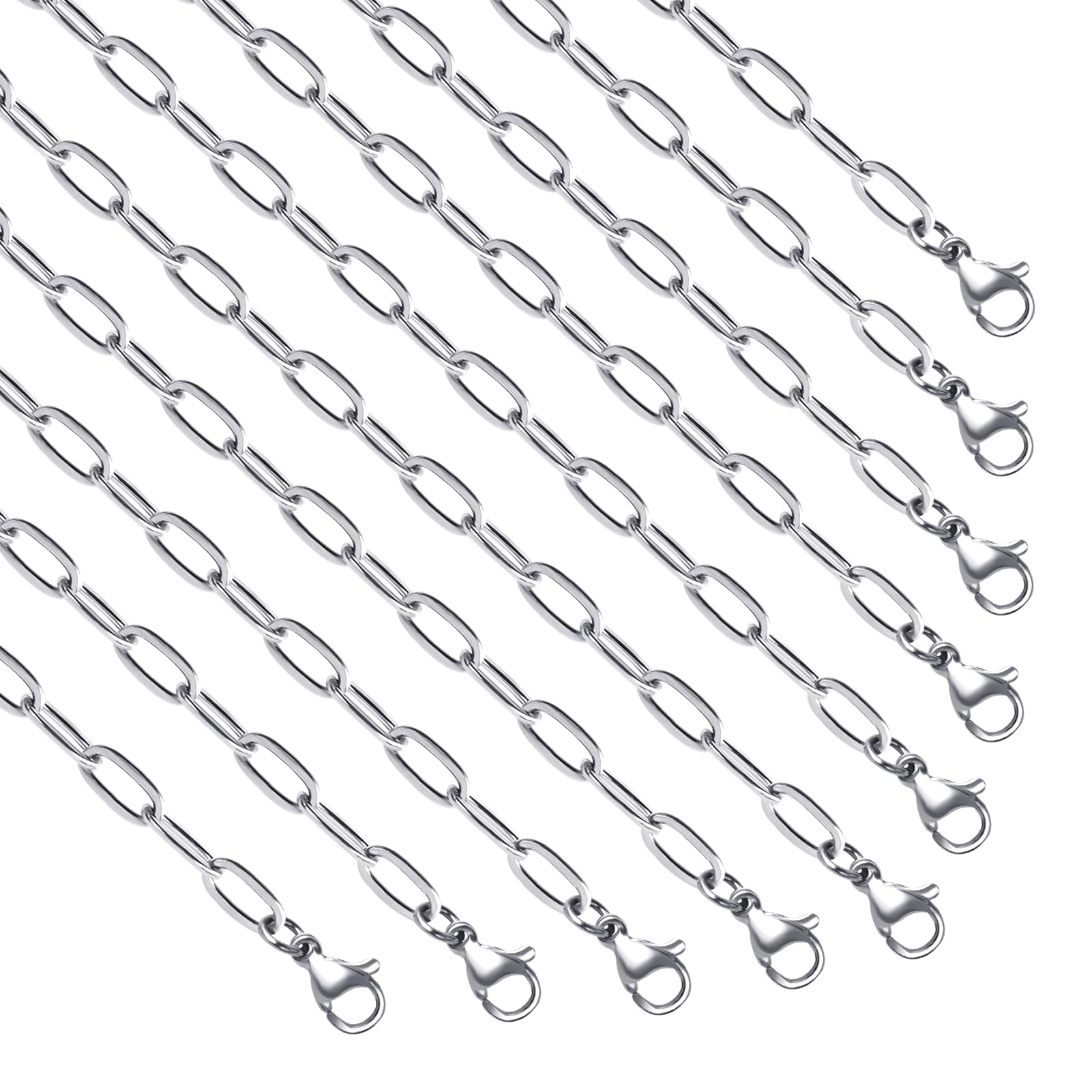 YOUBEIYEE 10pcs Paperclip Necklace Bulk for Men and Women Stainless Steel Paper Clip Chain Necklace with Extender Chains