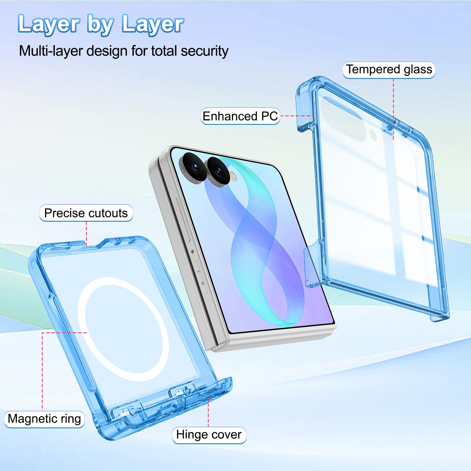 Lamcase Custodia per Samsung Galaxy Z Flip 8 con cavalletto nascosto, compatibile con MagSafe, pellicola protettiva per lo schermo in vetro temperato 9H, protezione per cerniera con motivo floreale