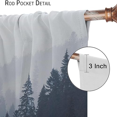 Miniatura 10 de Cortinas de bosque natural, bosque brumoso, cortinas de naturaleza de acuarela verde, bosque, pino, montaña, cortinas de ventana para sala de estar,