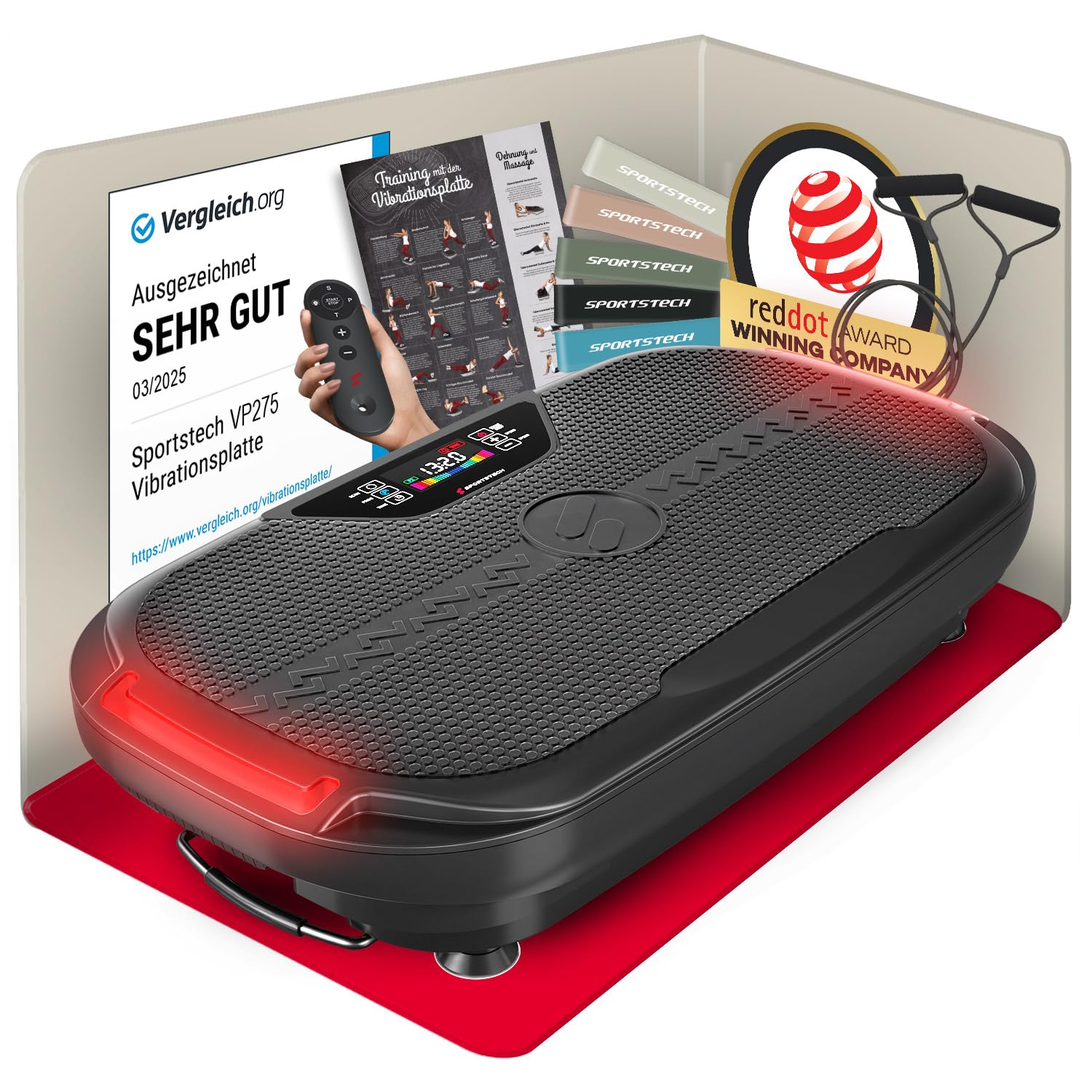 Sportstech VP275 – Vibrationsplatte für zuhause – Smart LED – Fitness Training – Slim Design – Ganzkörpertraining –3D Platte– Anti-Rutsch-Design – App-gesteuerte Vibrationsanpassung