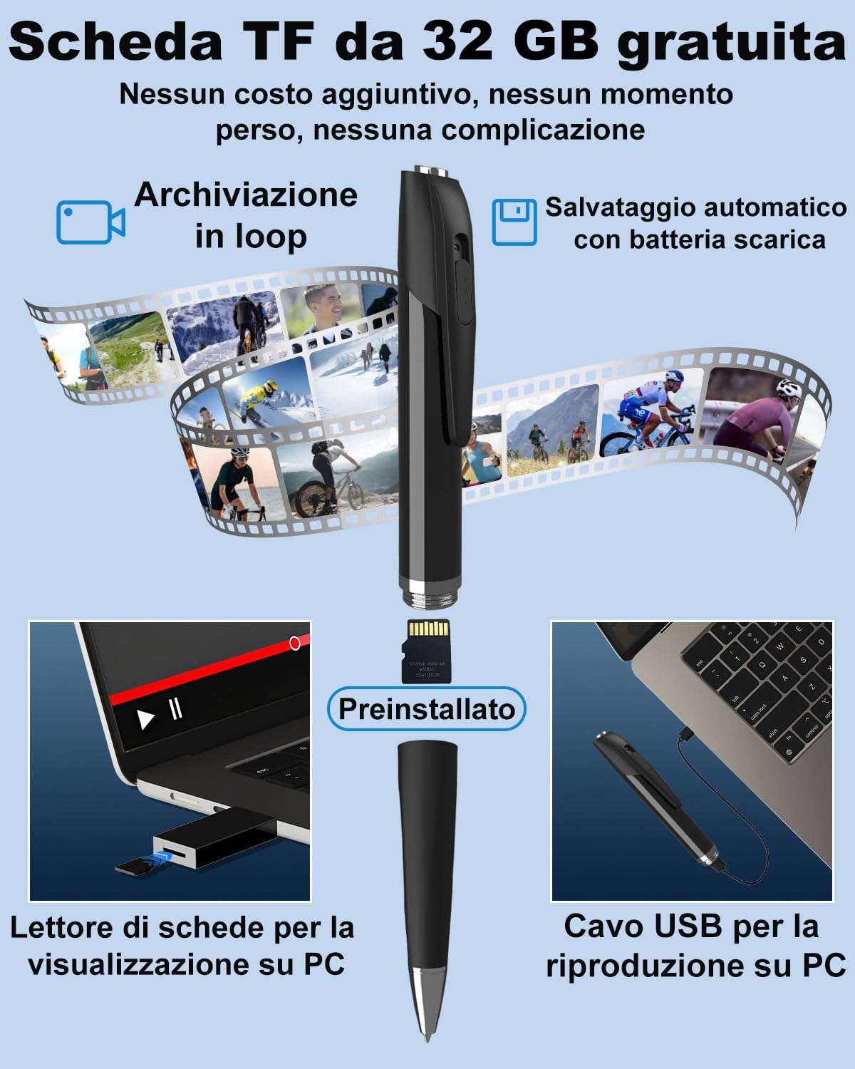 Bextgoo Telecamera Spia, 1080P HD mini telecamera spia nascosta con Scheda SD 32GB, Registrazione in Loop, Portatile Penna Spia per Registrare Video e Scattare Foto, Spy Cam per Interni/Esterni