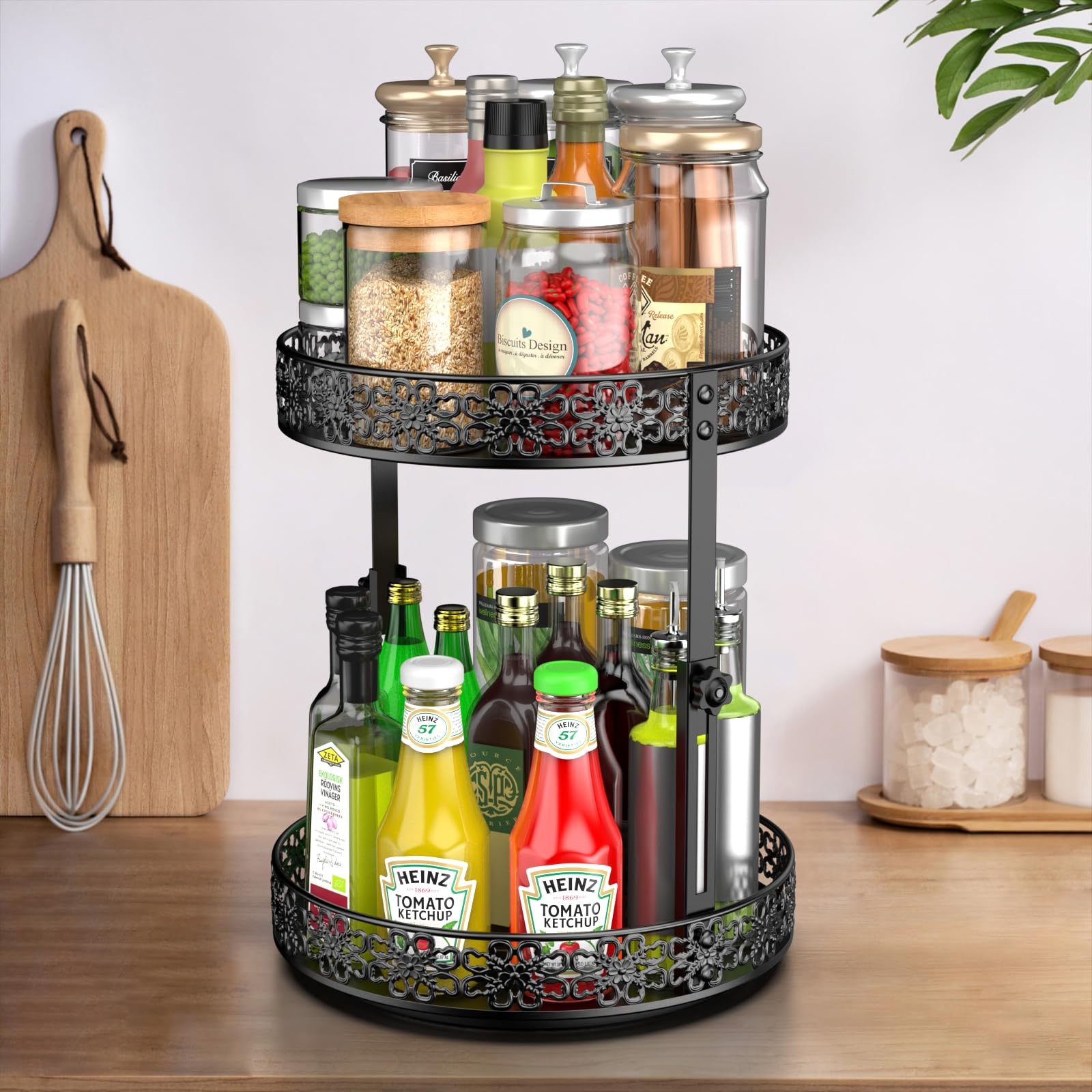 Kaxich Lazy Susan Drehteller – 2-in-1 Organizer, 26 Cm, Drehbar Für Gewürze, Küche & Bad