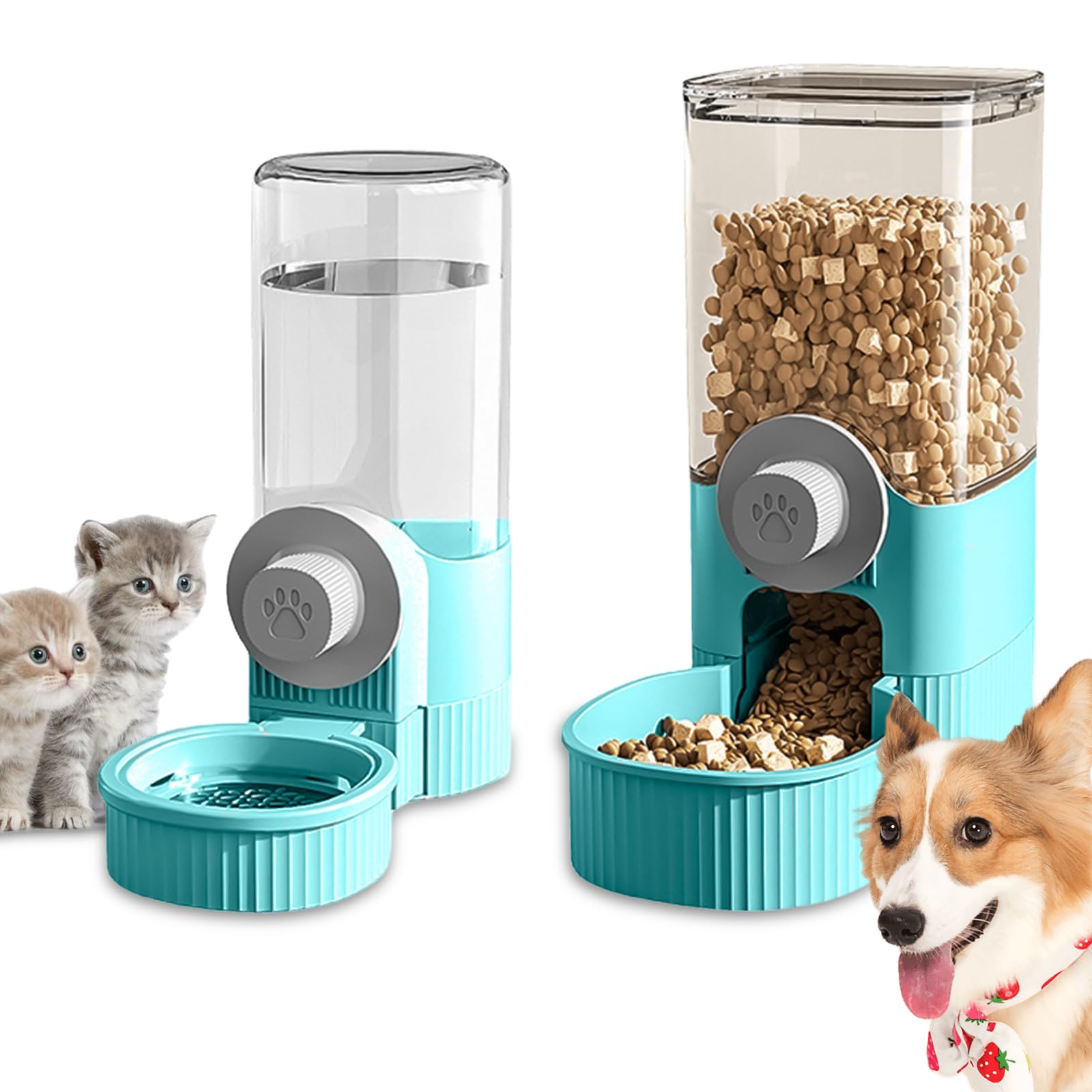 Dispensador automático de alimentos para gatos, 520 ml, dispensador de agua por gravedad y comedero automático de 1,2 l, para comida húmeda/seca, para mascotas pequeñas, medianas y grandes (azul)