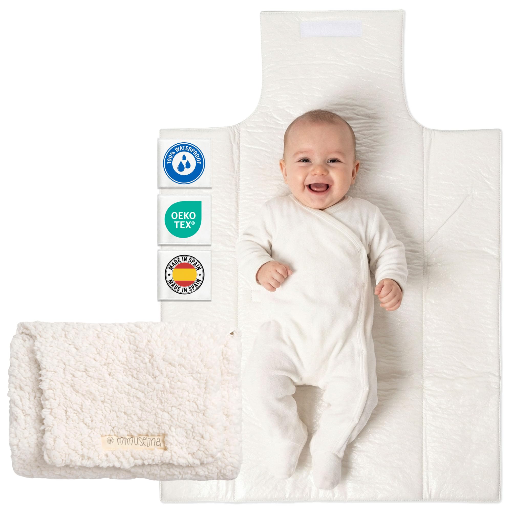 MIMUSELINA Pack de Cambiador Bebe Portatil Impermeable y Bolsa Pañales | Cambiador Bebe Plegable y Ligero para Paseo | Exterior 100% Algodón | Ideal como Regalo Recien Nacido | Hecho en España — view 24
