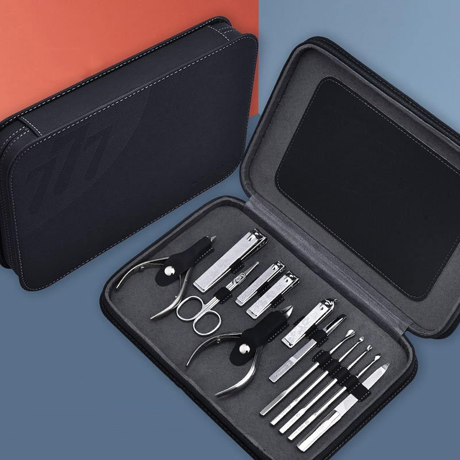 13 stuks manicure set roestvrij staal professionele verzorging kit volwassen nagelknipper set met zwarte lederen reiskase