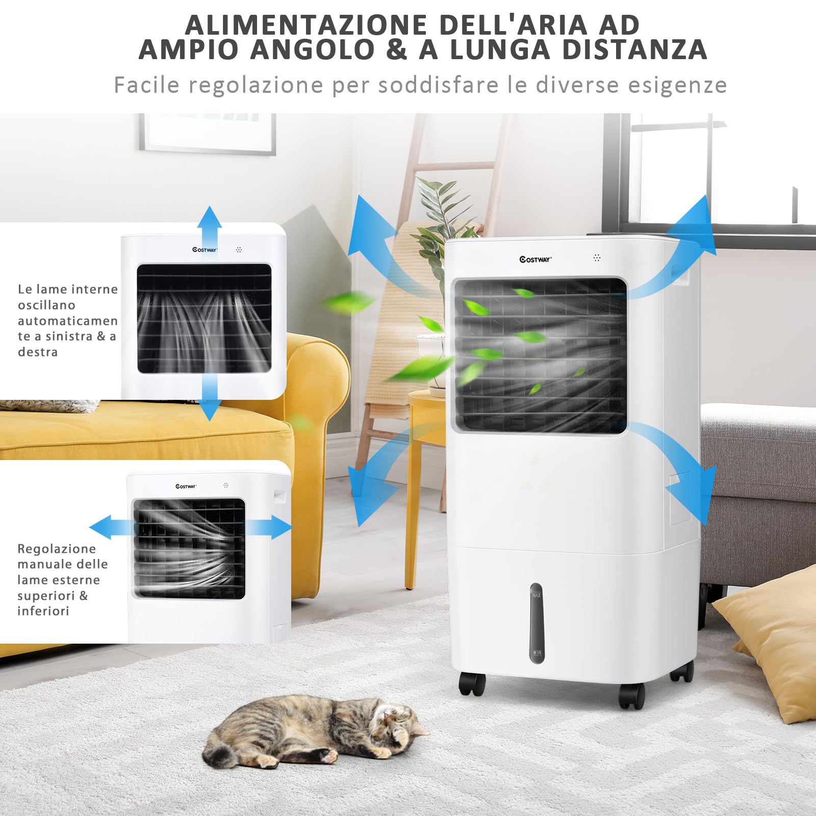 RELAX4LIFE Raffreddatore d'Aria Evaporativo 3 in 1, Serbatoio dell'Acqua 20L,Ventilatore, Umidificatore, 3 Modalità, 4 Velocità, Timer 7,5H, Telecomando, Adatto per Casa, Ufficio