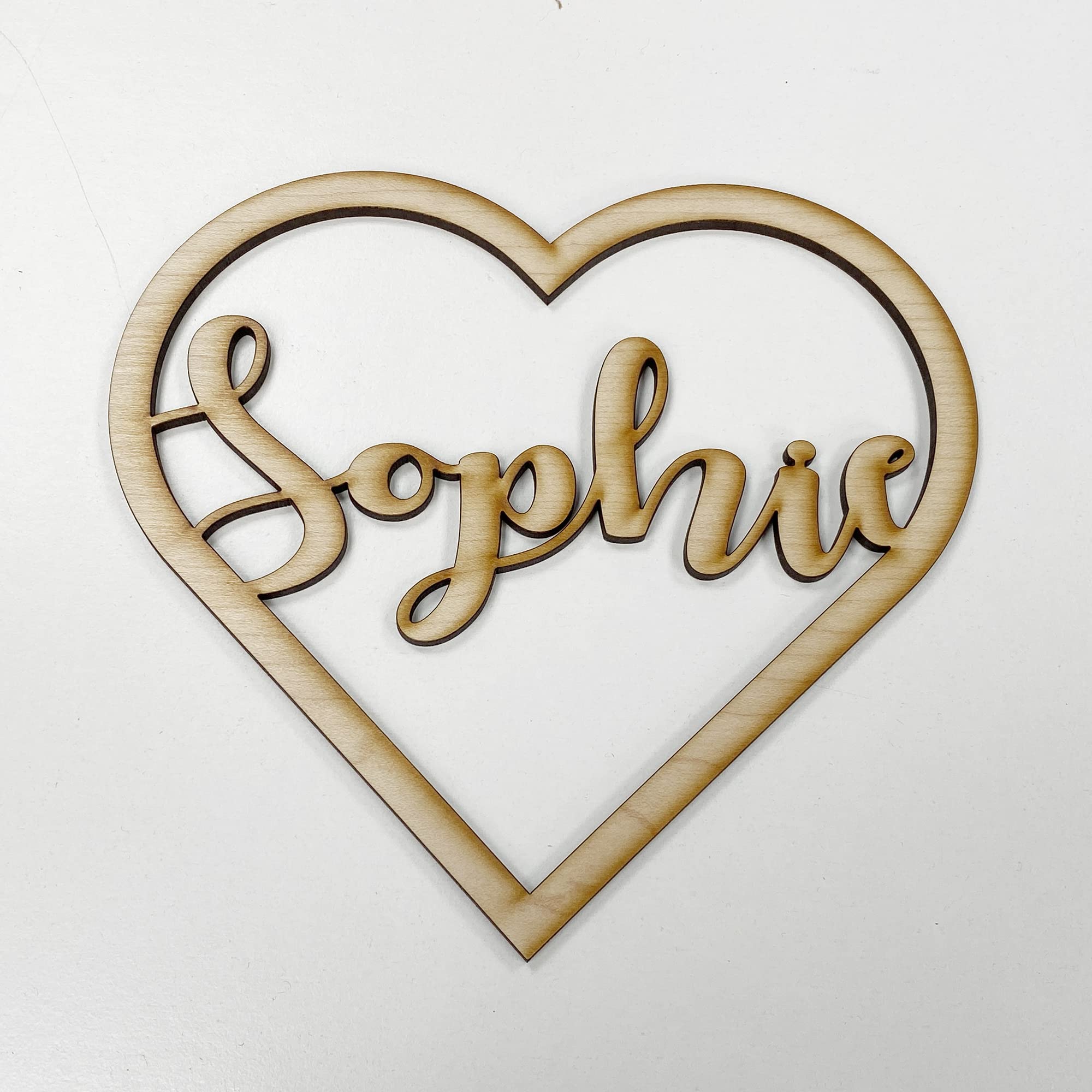Personalised Any Name Text Wooden Colour Hoop Acrylic Mirror Floral Wedding Wreath Hanging Door Sign Wall Decoration Plaque Heart (Ash Veneer, 60)