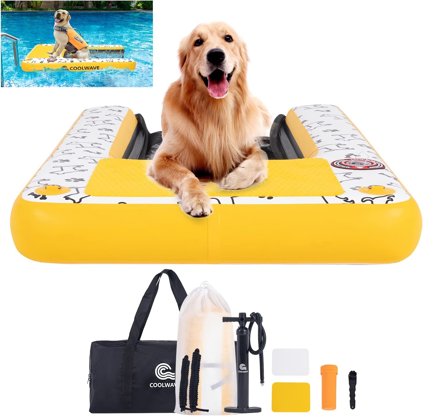 COOLWAVE Inflatable Dog Ramp for Boat Pools Docks, Floating Dog Water
