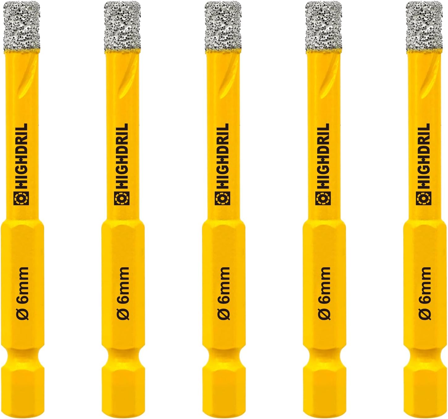 HIGHDRIL Dry Diamond Drill Bits 5Pcs 6mm 1/4" with Quick-fit Hex Shank for Granite Marble Porcelain Tile Ceramic