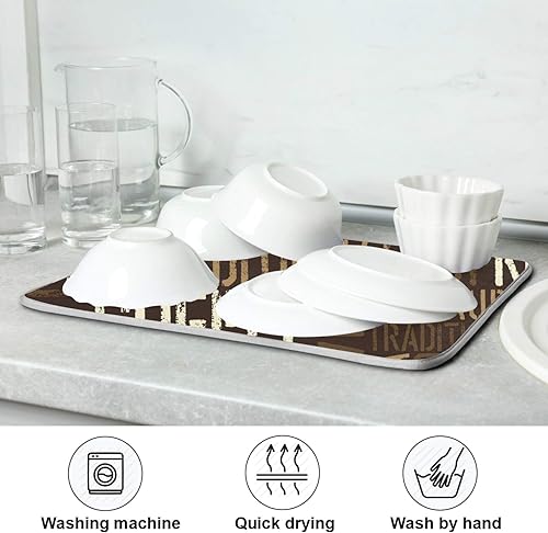 Miniatura 3 de Tapete de secado de platos para encimera de cocina, 16 x 18 pulgadas, absorbente y lavable, protector de encimera con lazo (tema de café)