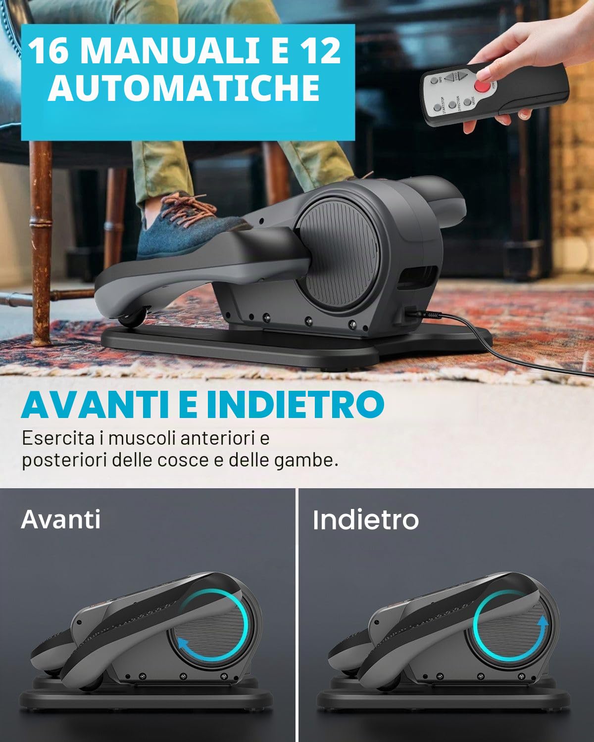 Gonex Ellittica Elettrica Sotto Scrivania Mini Ellittica da Casa con Telecomando, LCD Display, Silenzioso Pedaliera 16 Velocità, 12 Programmi Auto + Manuale, Esercitatore Gambe per Anziani