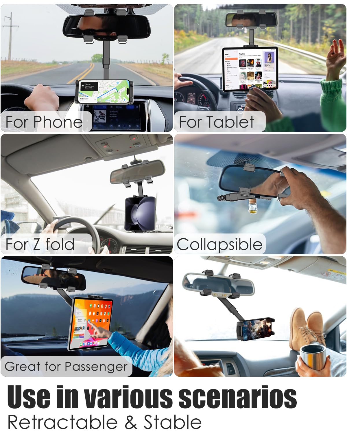 Specchietto retrovisore per auto con supporto per cellulare