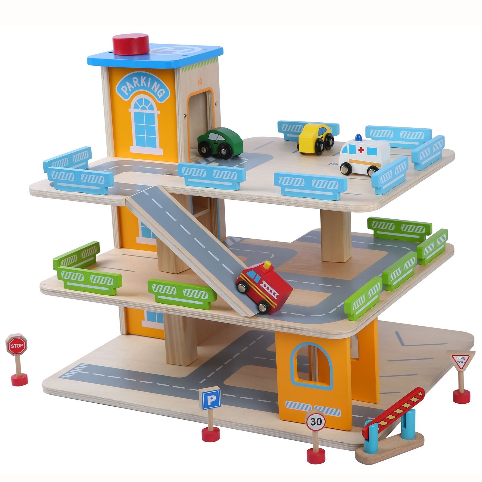 Leomark - Parcheggio per macchinine con ascensore, in legno