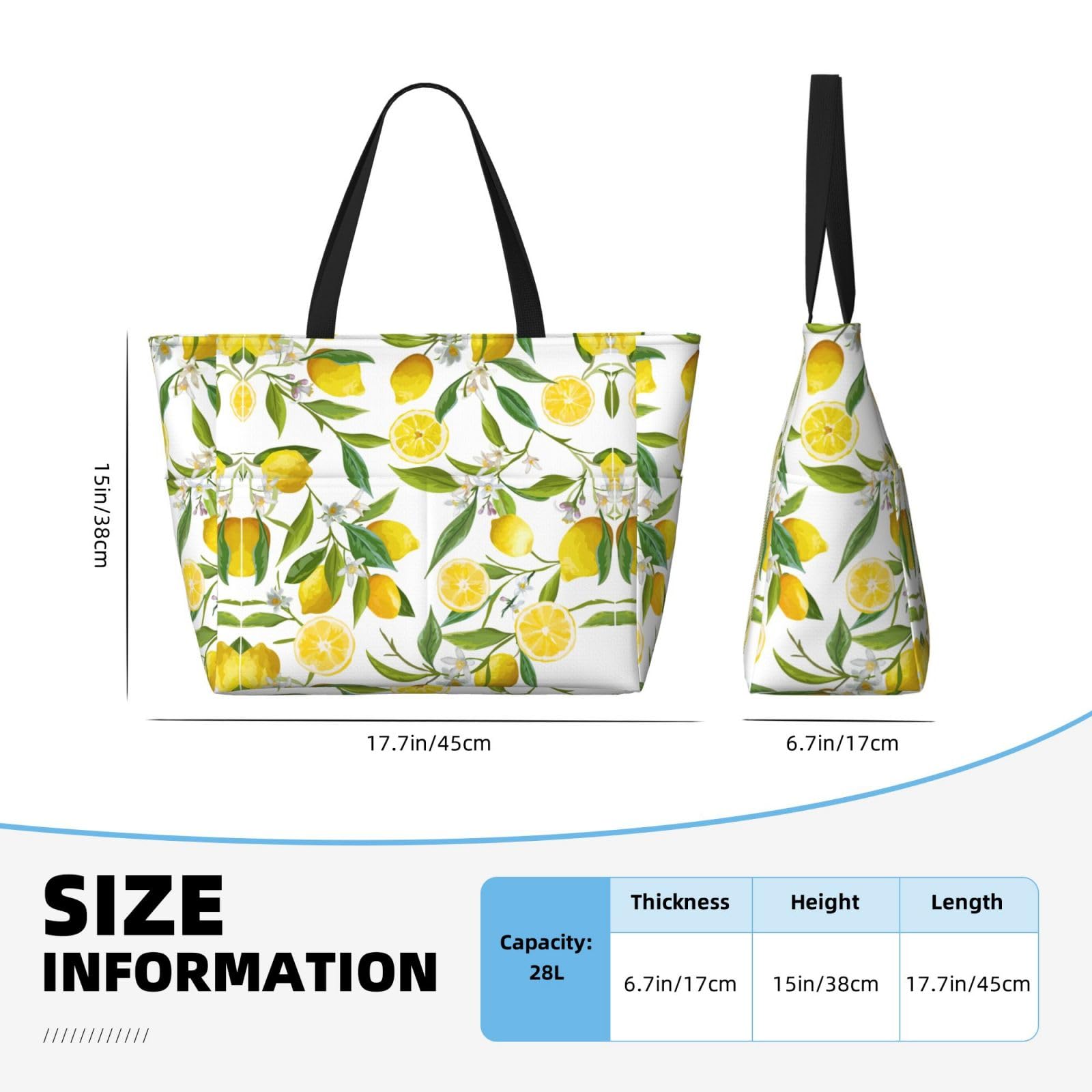 Borsa da spiaggia con limoni tropicali freschi e borsa da piscina da donna Ton di tasche. Borsa da spiaggia è borsa da palestra con cerniera da viaggio