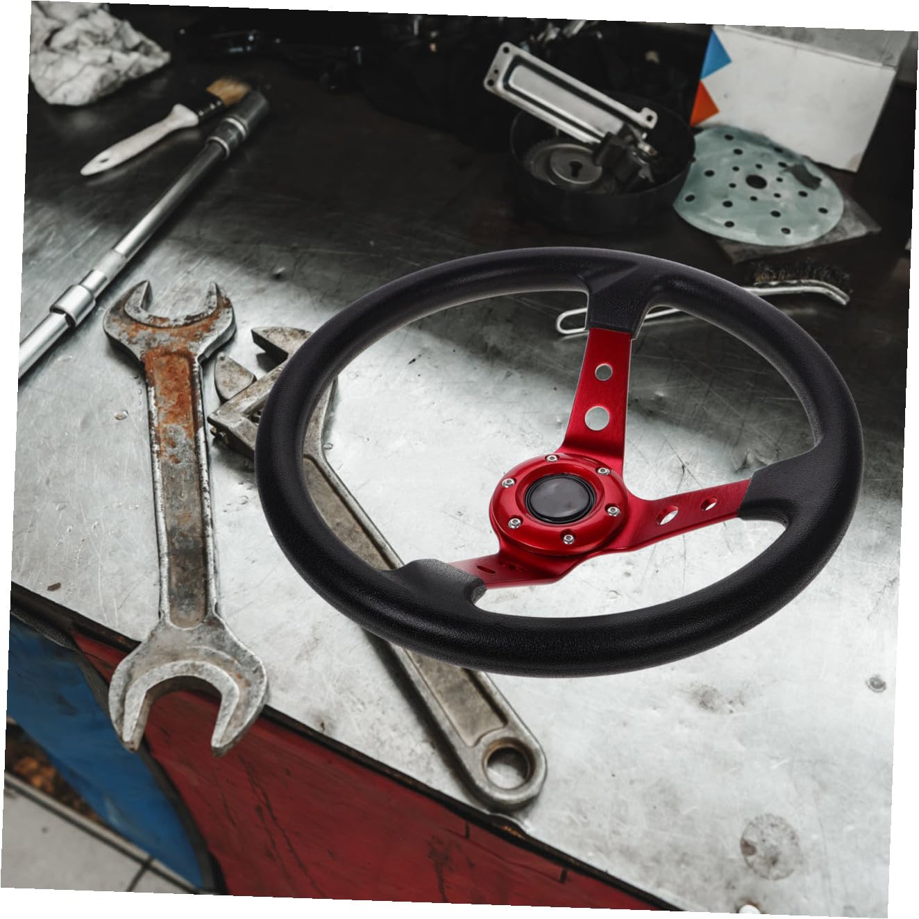 Abaodam Volante Pu Per Auto Sportive e Simulatori Design Karting Con Pulsante Horn Rosso Per Drift e Corse