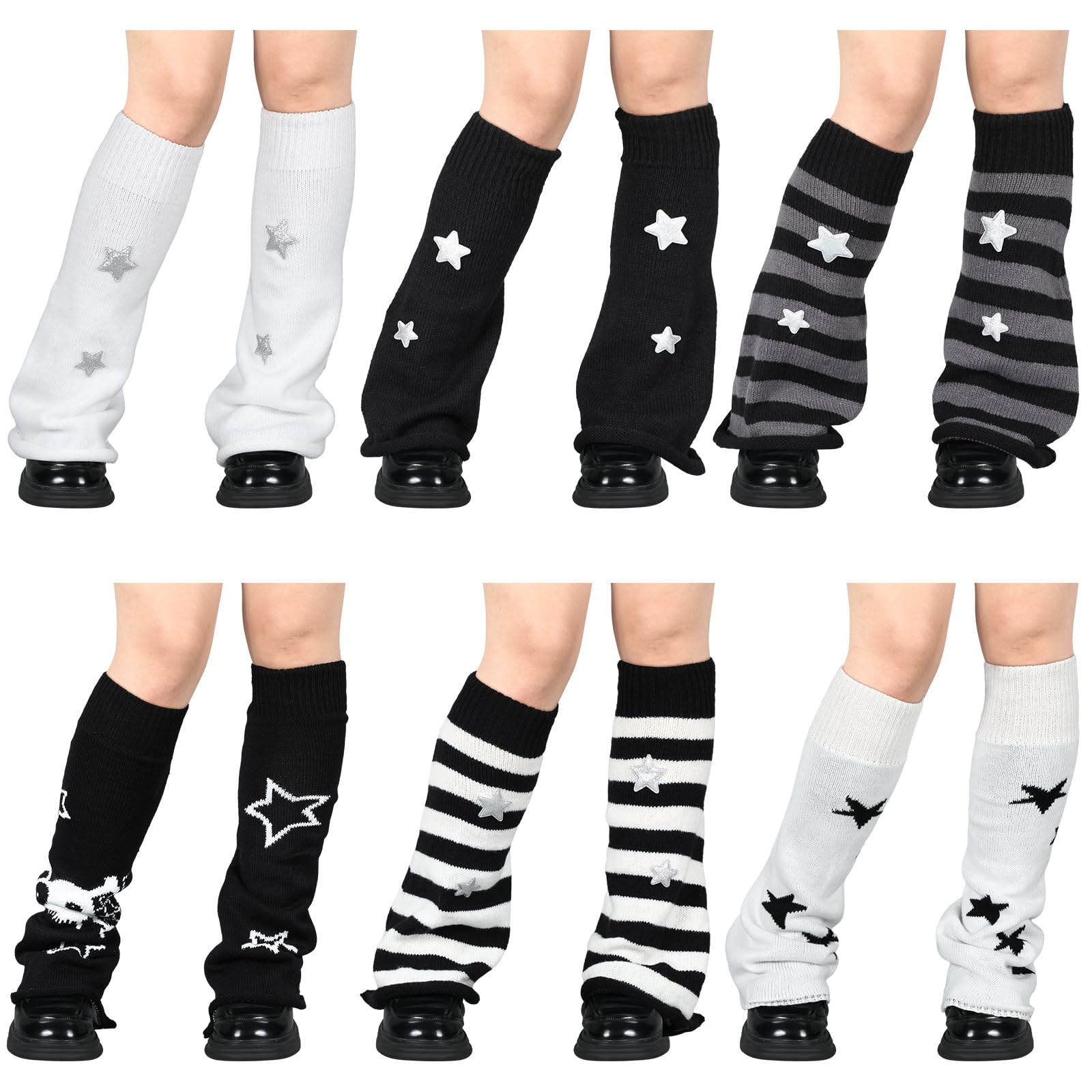 6 Pairs Y2k Leg Warmers for Women Star and Striped Kawaii Streetwear Leg Cover Retro Stretchy Dance Accessories-image-20