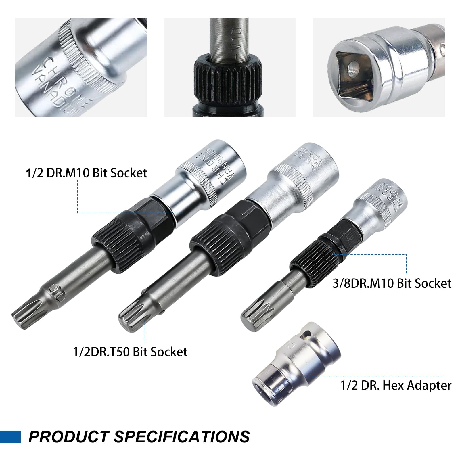 BOOMSTART 18 Pièces Extracteur Poulie Alternateur, 1/2" Coffret Douille Poulies Alternateur, Outil Clé Demonte Arrache Poulie Alternateurs avec 33 Dents T40 T50 pour VW Audi VAG (Bleu)