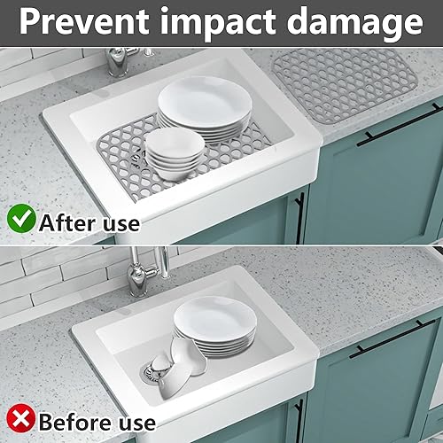 Miniatura 4 de Protectores de fregadero para fregadero de cocina, tapetes de fregadero de 13.58 x 11.6 pulgadas, 2 alfombrillas de silicona para fregadero de
