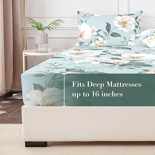 Miniatura 9 de HCORA Juego de sábanas bajeras y fundas de almohada Queen  Sábana bajera 100% microfibra cepillada con bolsillo profundo de hasta 16 pulgadas  Ultra