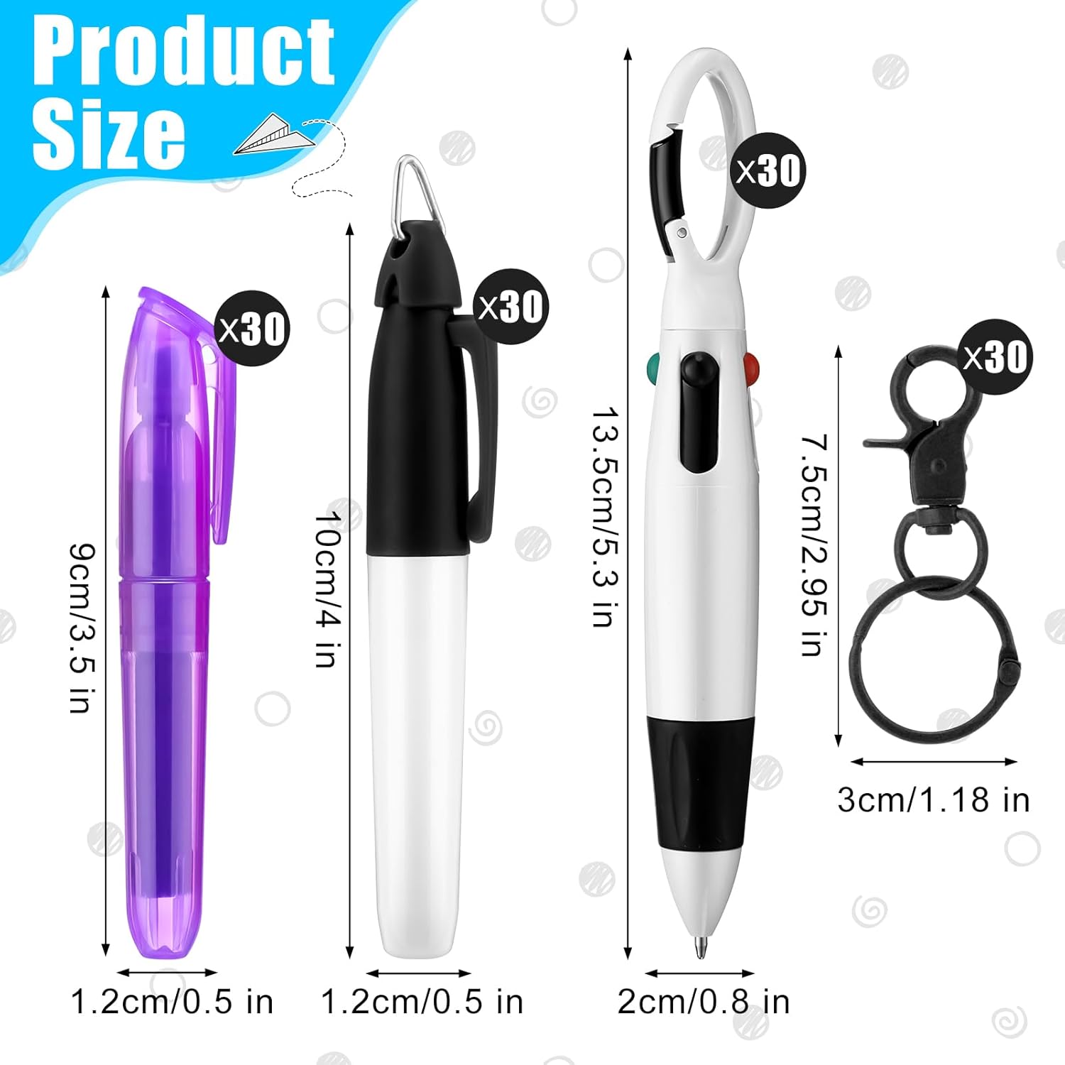 Fulmoon 120 Pcs Nurse Pen Set for Badge Accessories Retractable Ballpoint Pen Mini Highlighters Permanent Marker Nursing Keychain Clip Nurse Gifts Bulk for Women Appreciation Gift (Black Color)