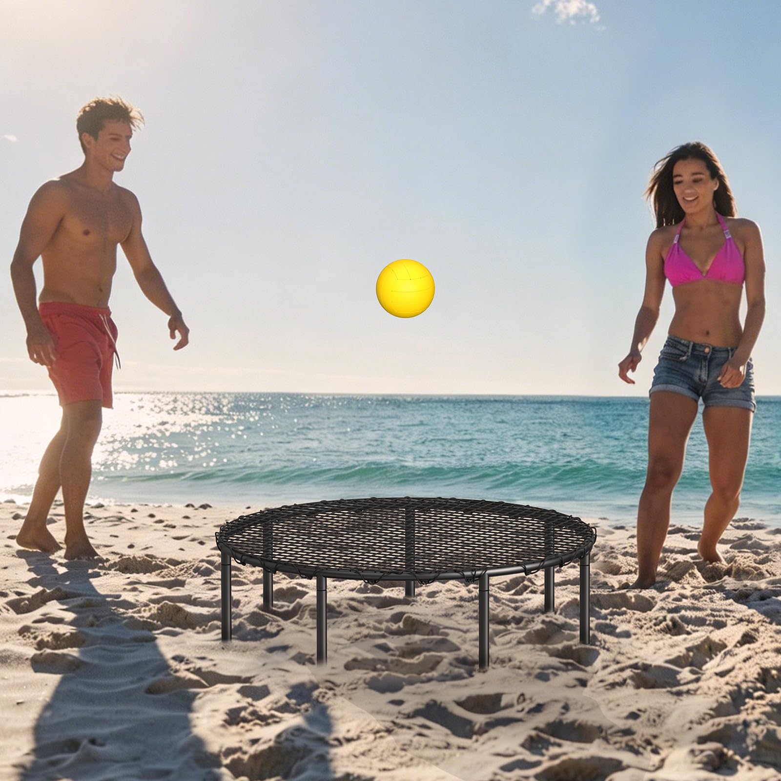 Roundnet - Juego de pelota de playa con 3 pelotas, red de polietileno de alta elasticidad, funda de transporte de almacenamiento, perfecto para césped, playa, patio, juegos al aire libre para adultos