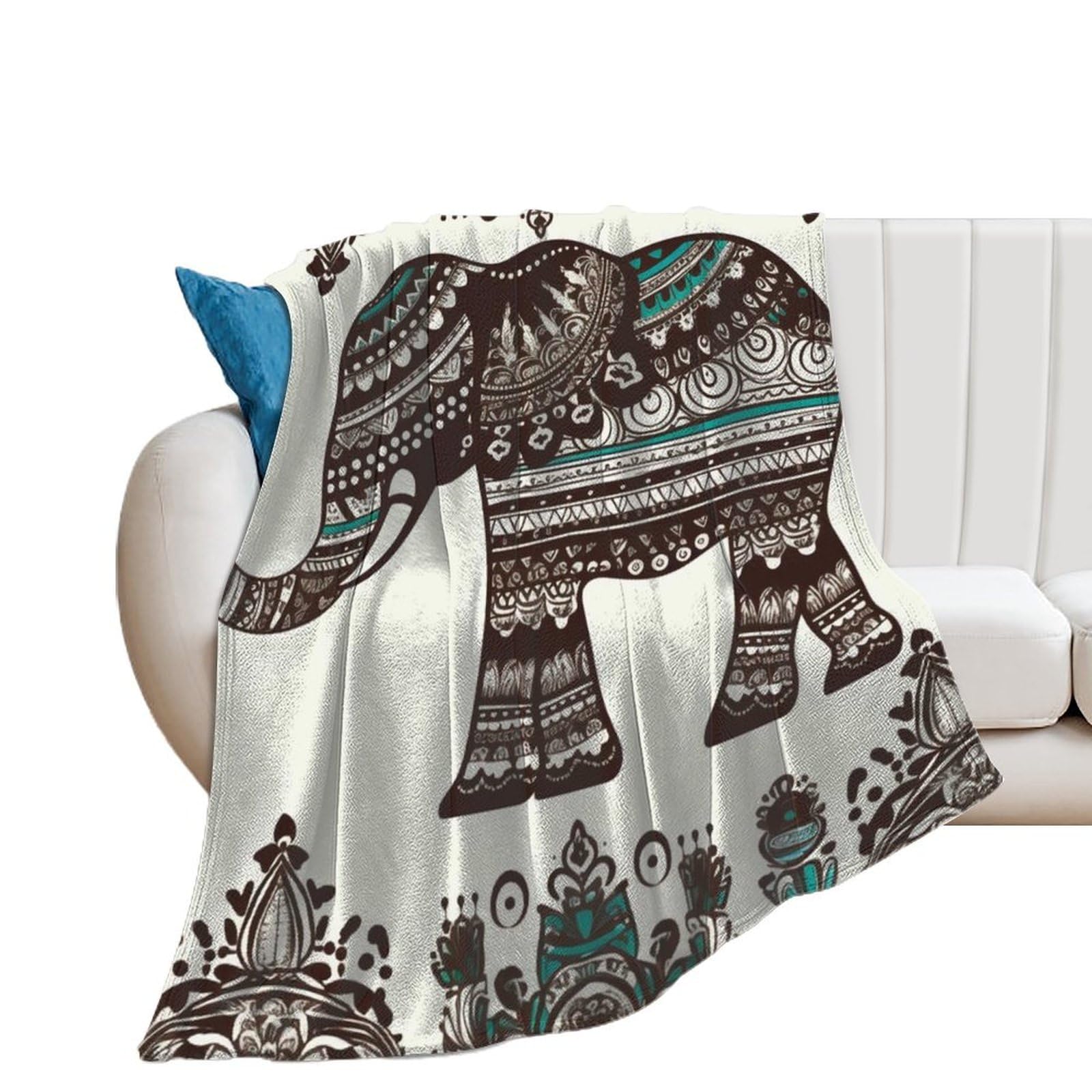 Couverture éléphant bohème : plaid en flanelle douce de qualité supérieure