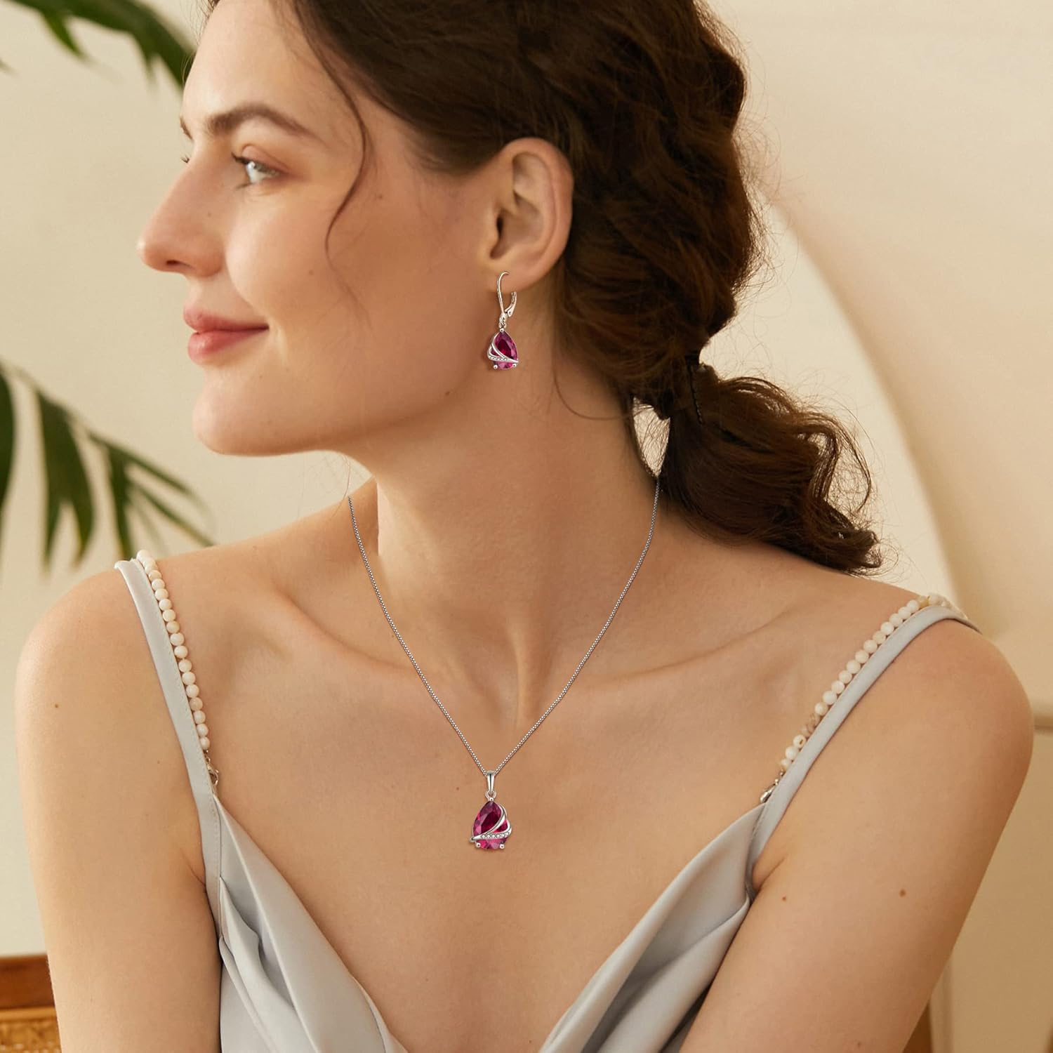 Birthstone Necklace for Women 925 Sterling Silver Teardrop Pendant Necklace Christmas Birthday Mother's Day Jewelry Gifts for Wife Mother Her - Image 2