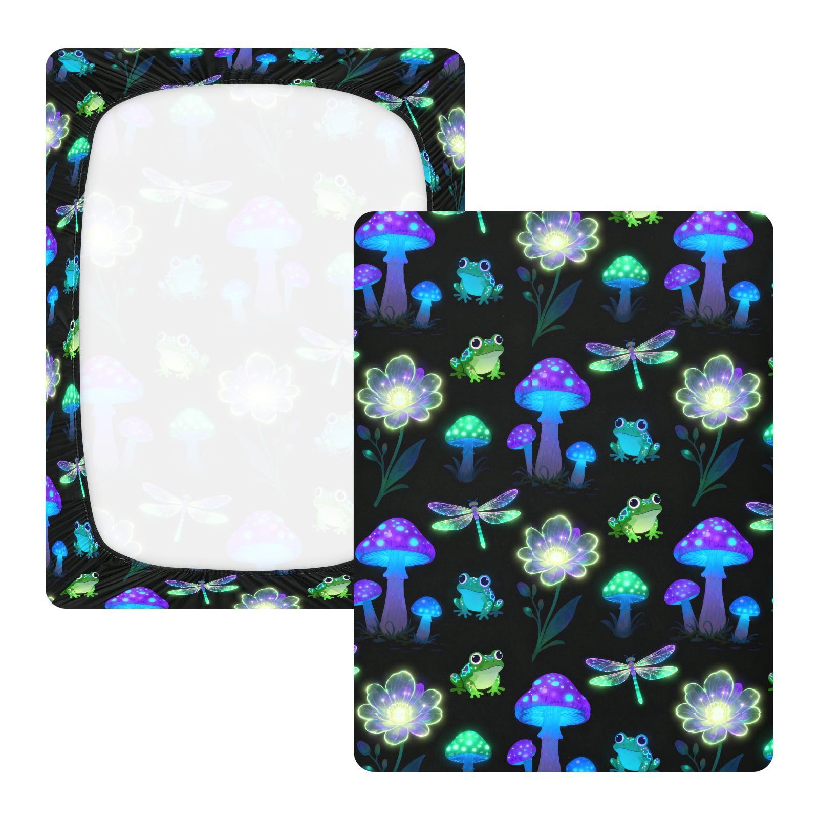 Sábanas para cuna de bebé con diseño de hongos brillantes y ranas para niños y niñas, sábana de algodón suave y cómoda, decoración de guardería 1