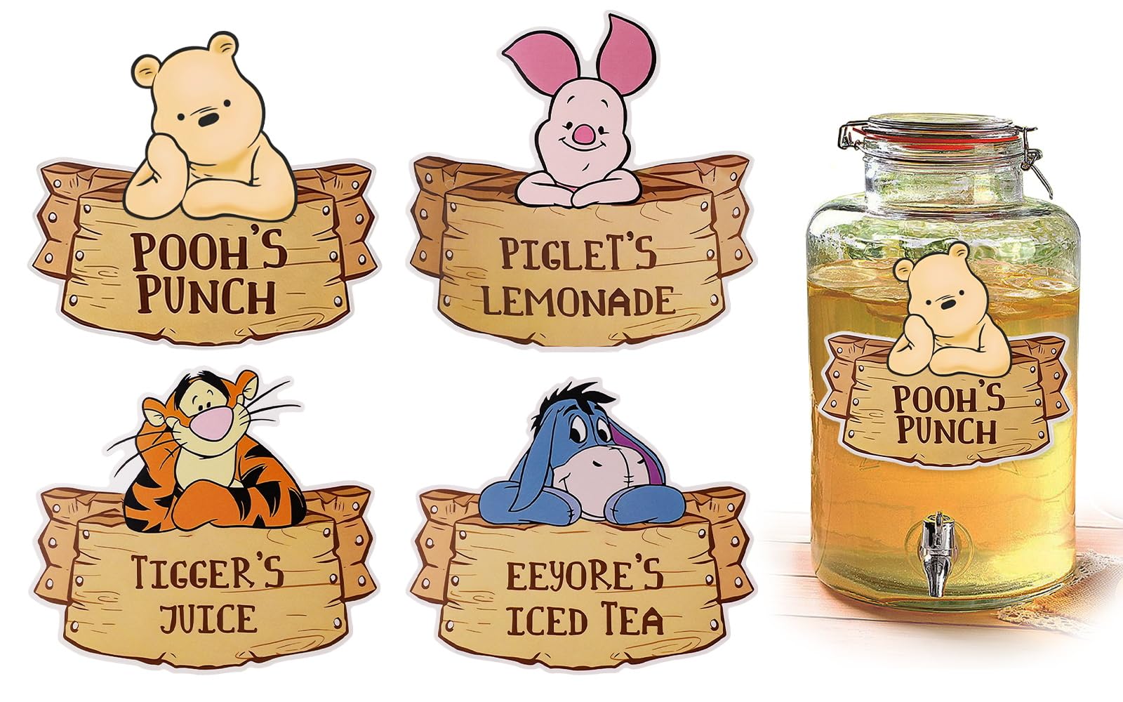 MEMOVAN Winnie Party Drink Label for The Pooh Baby Shower Decorations Winnie Food Labels Food Signs Winnie Centerpieces Sticks for Winnie Birthday Party