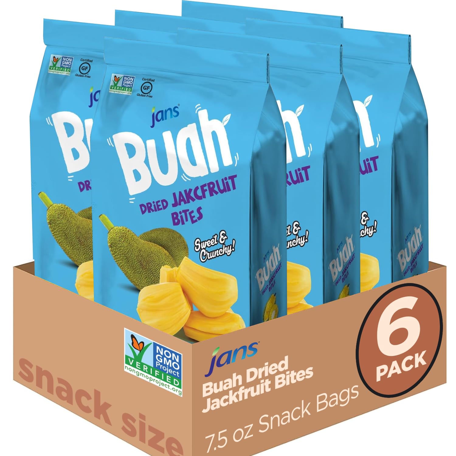 Jans Buah Dried Jackfruit Chips 7.05 oz (Pack of 6) Jack Fruit Chips – Real Fruit Snack – Gluten-Free, Sweet & Crunchy – Ready-to-Eat Healthy Snack – No Artificial Flavors – Perfect for Travel, Office, or Anytime Snacking