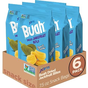 Jans Buah Dried Jackfruit Chips 7.05 oz Pack of 6 Jack Fruit Chips Real Fruit Snack Gluten-Free, Sweet & Crunchy Ready-to-Eat Healthy Snack No Artificial Flavors Perfect for Travel, Office, or Anytime Snacking