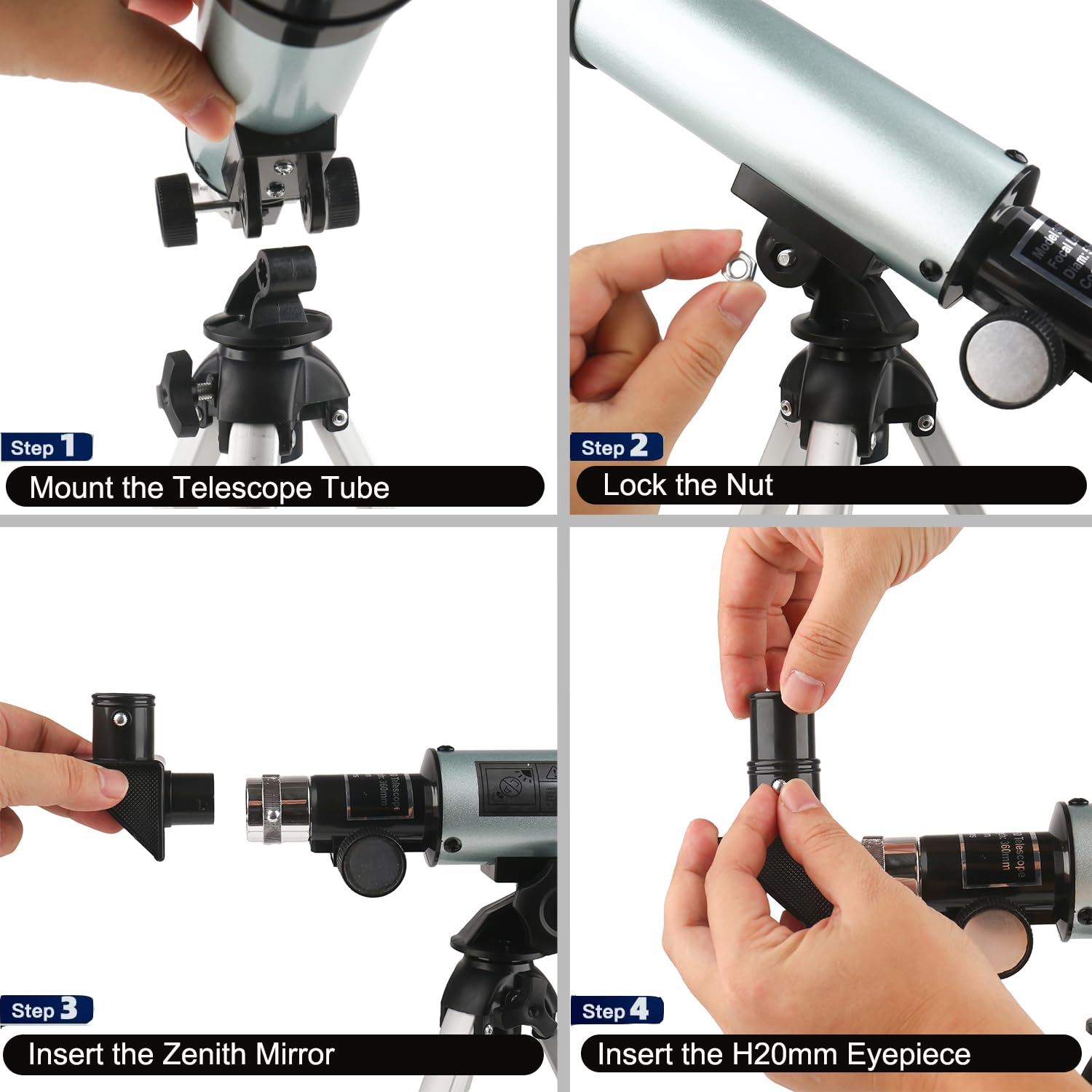 Telescopio Astronómico, Telescopios Refractores Zoom 360/50 mm 90X HD Monocular Exteriores Telescopio Refractor Portátil con Trípode para Niños Astronomía/Adultos/Principiantes