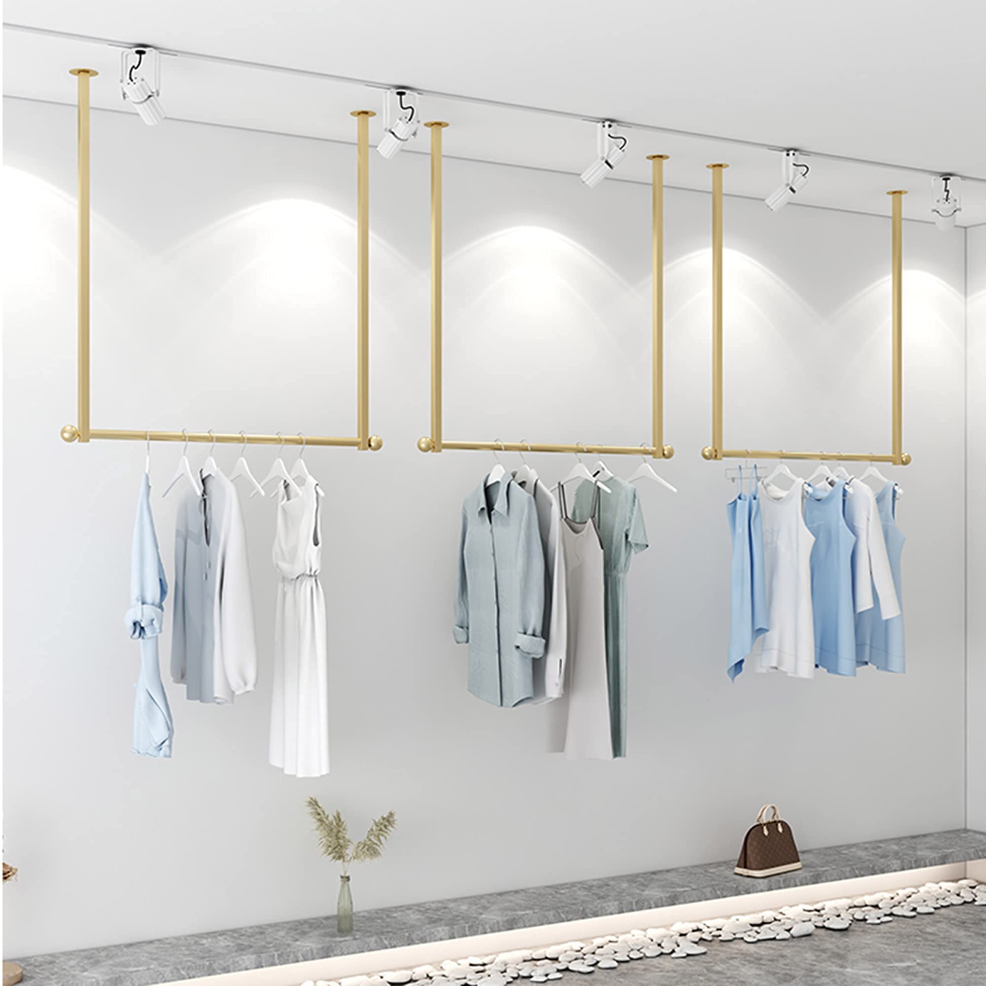 Appendiabiti a parete, espositore per abbigliamento staccabile, appendiabiti per tubi industriali, appendiabiti, espositore per abiti da sposa commerciale/d'oro / 150×30×40cm