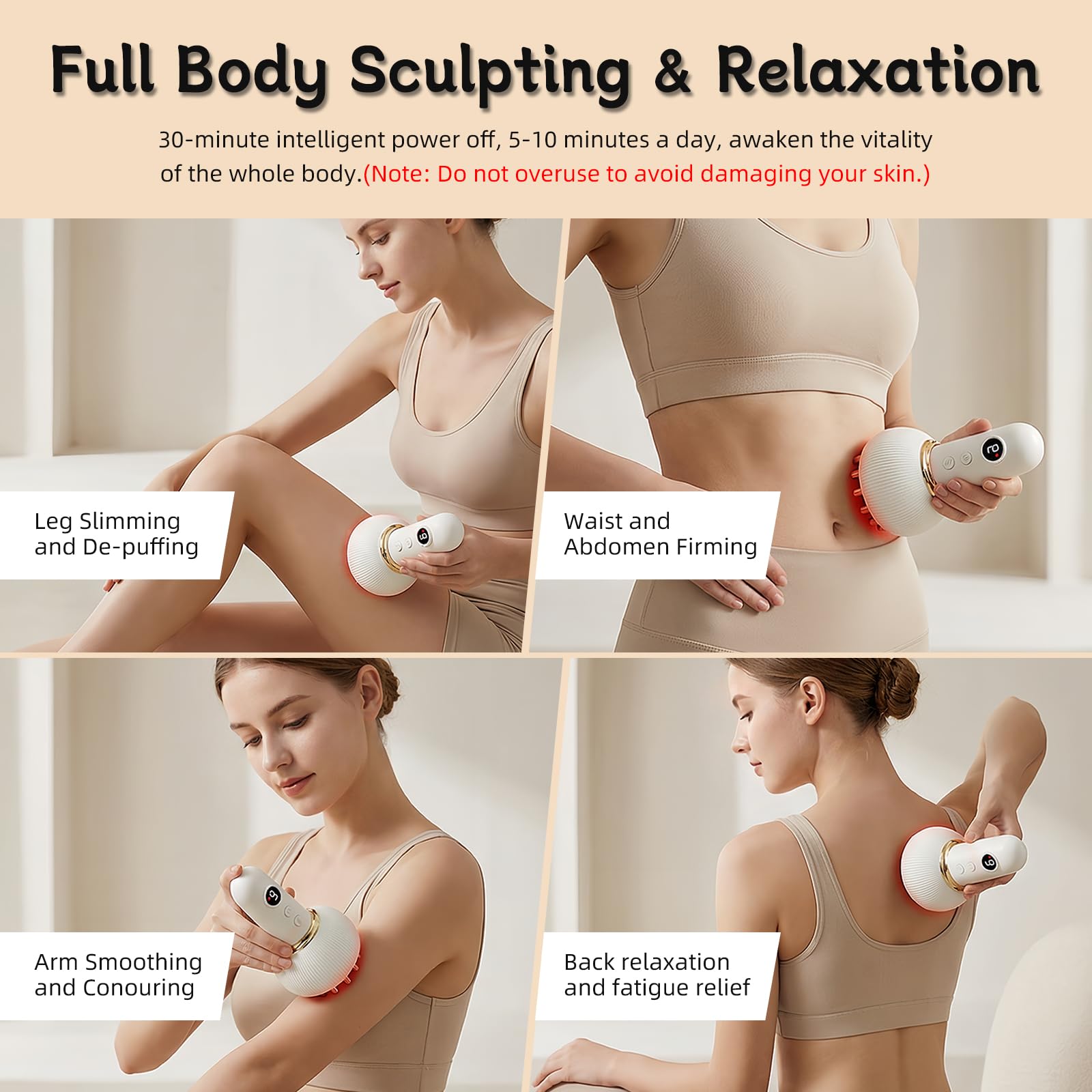 Massaggiatore per drenaggio linfatico per alleviare la cellulite, anti cellulite e smagliature, strumento di riduzione con microcorrente per massaggio linfatico, uso domestico portatile per