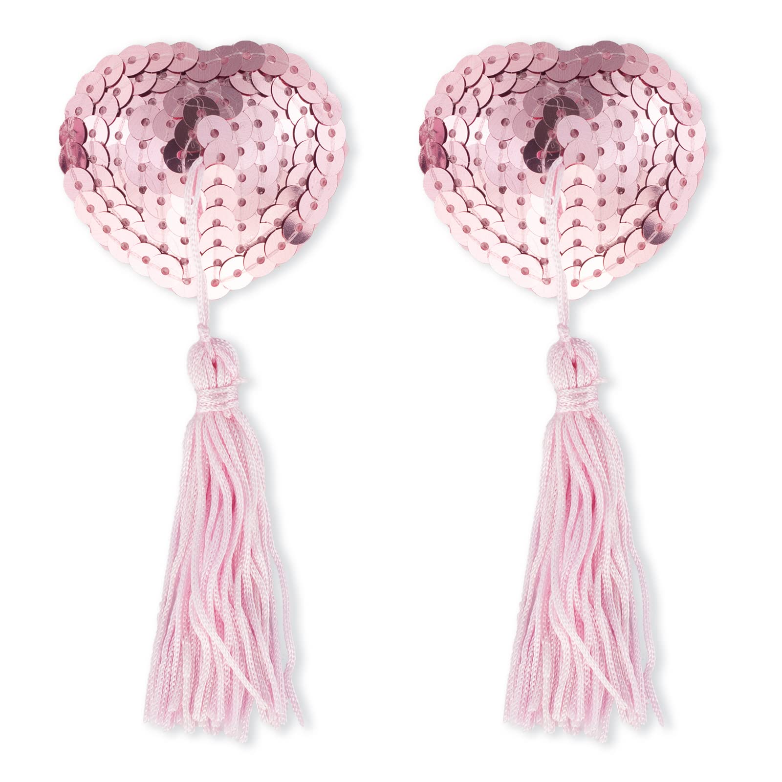 Kootinn Reusable Adhesive Nipple Cover, Shiny Sequin Silicone Heart-Shaped Breast Pads Pasties Bra with Tassel - Pink