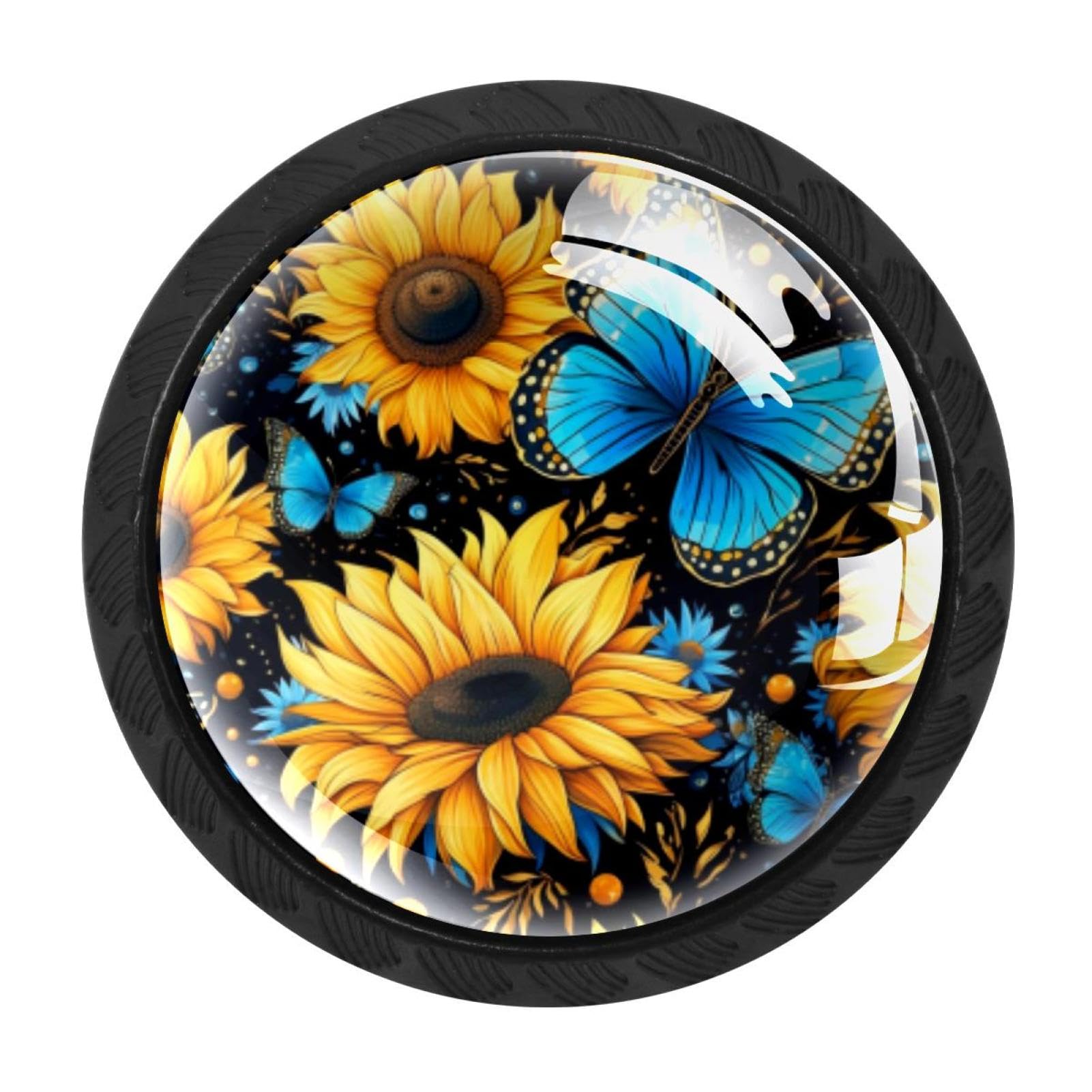 CHENZZZZ 4 Pack Cabinet Handles Black Starry Night Sunflower Butterfly Cabinet Knobs Draw