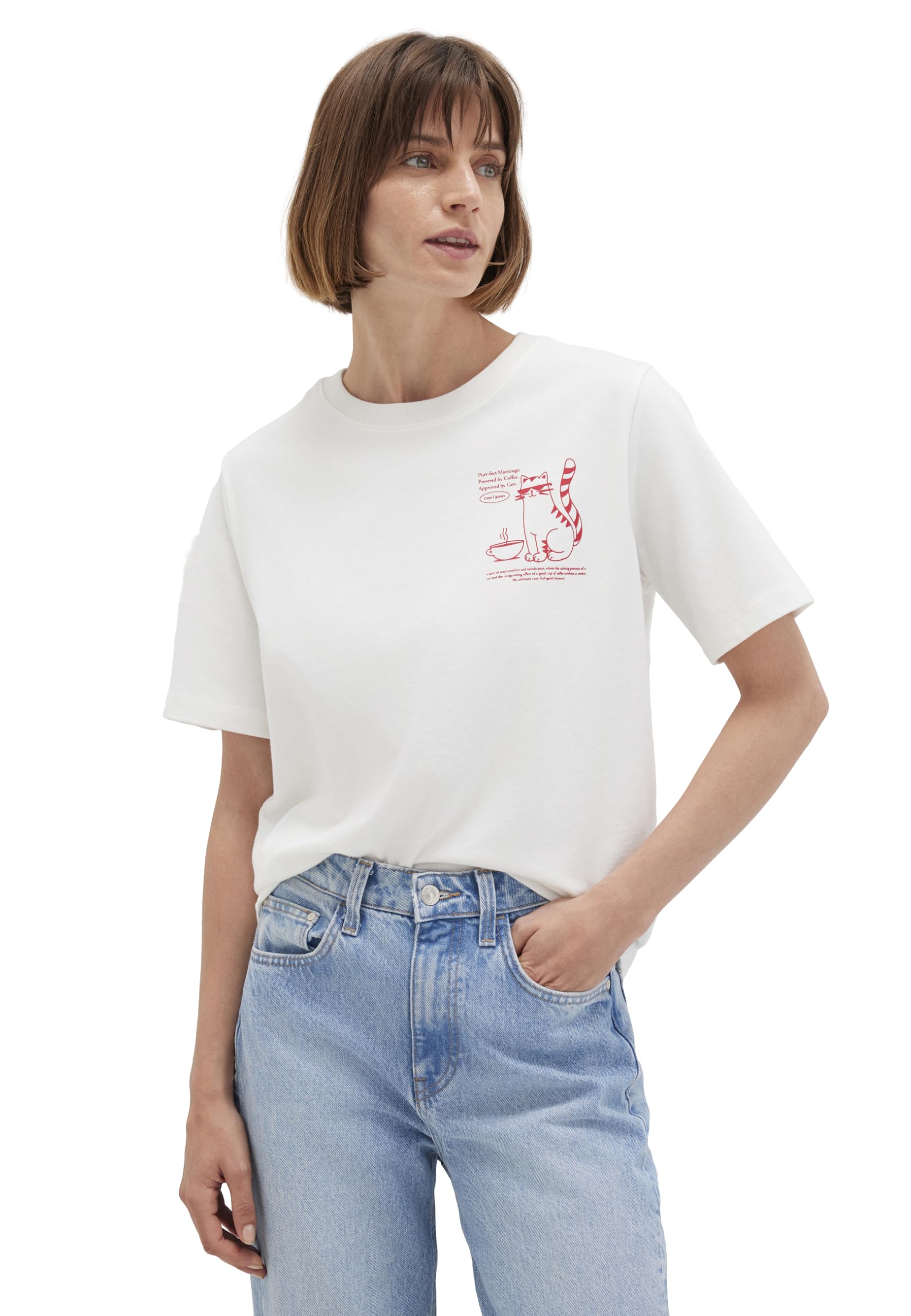 Mavi Damen Cat Printed T-Shirt T-Shirt