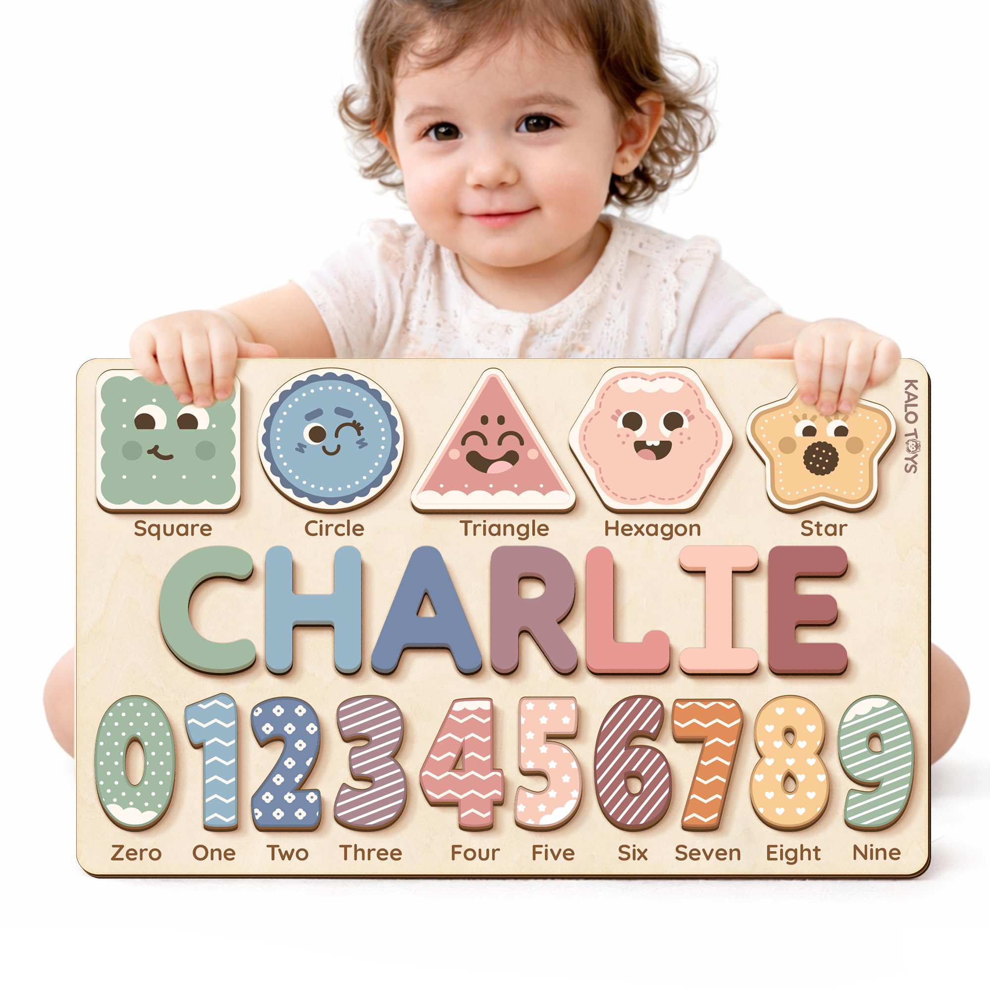 Personalized Name Puzzle for Toddlers 1-3, Custom Wooden Animal Story Puzzle for Girls, Montessori Learning Toy, Educational Keepsake and Birthday Gifts, CPC Certified (Shape and Number)