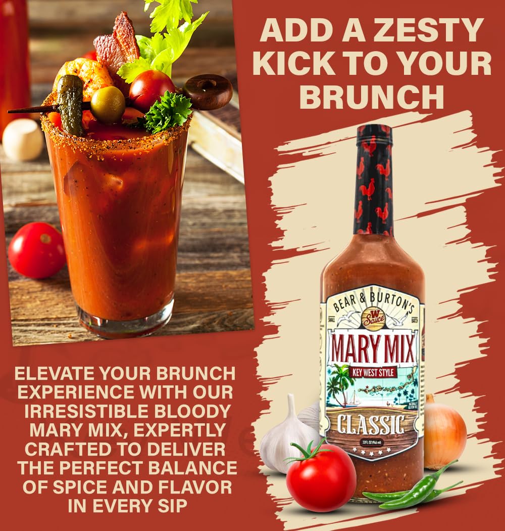 Bear & Burton’s Key West Style Mary Mix | Best Bloody Mary Mix for Perfect Cocktails | Premade Bloody Mary, Ready to Serve | Pack of 2